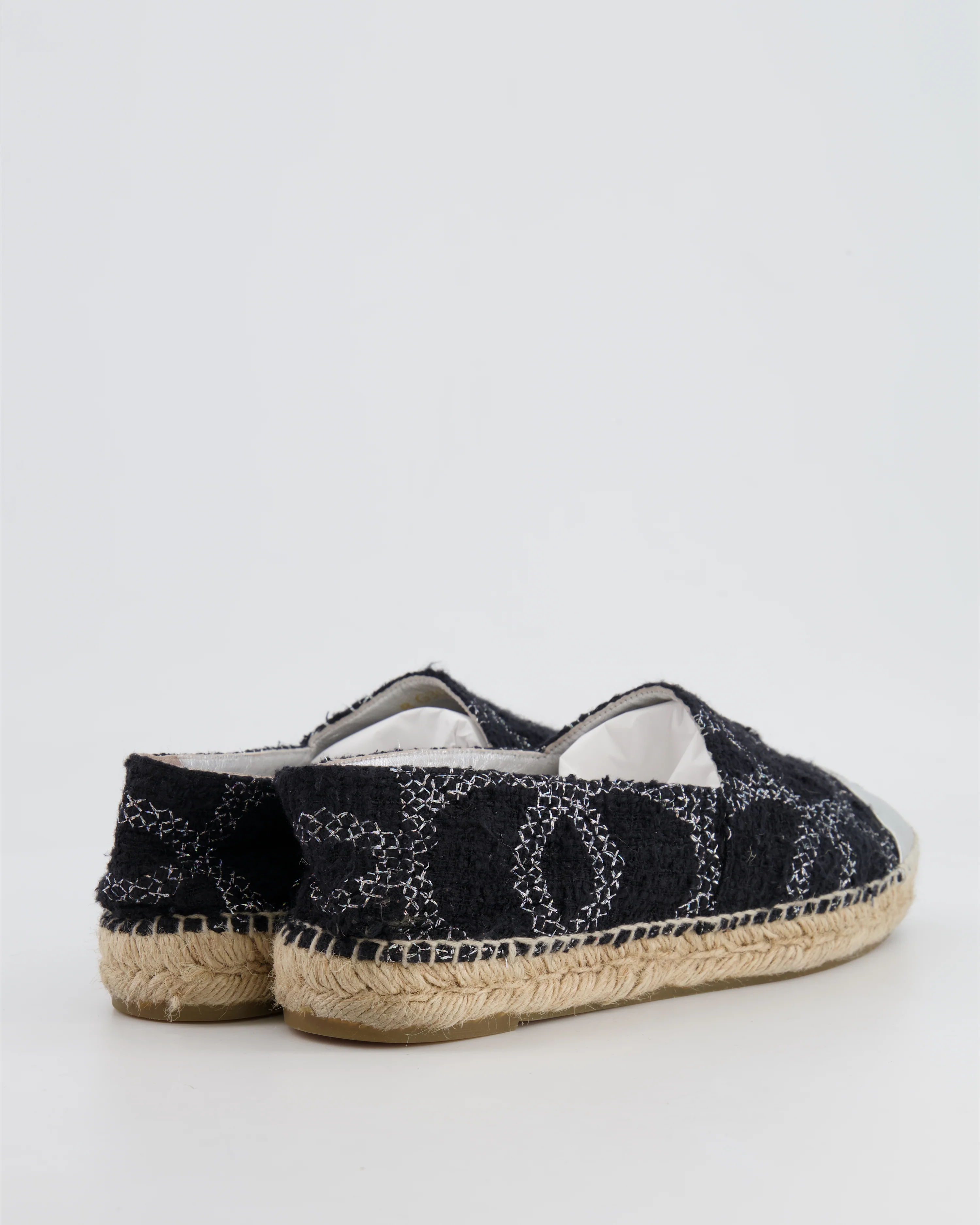 Chanel Black CC Tweed Espadrilles with Silver Metallic Logo Size EU 40 - Image 3