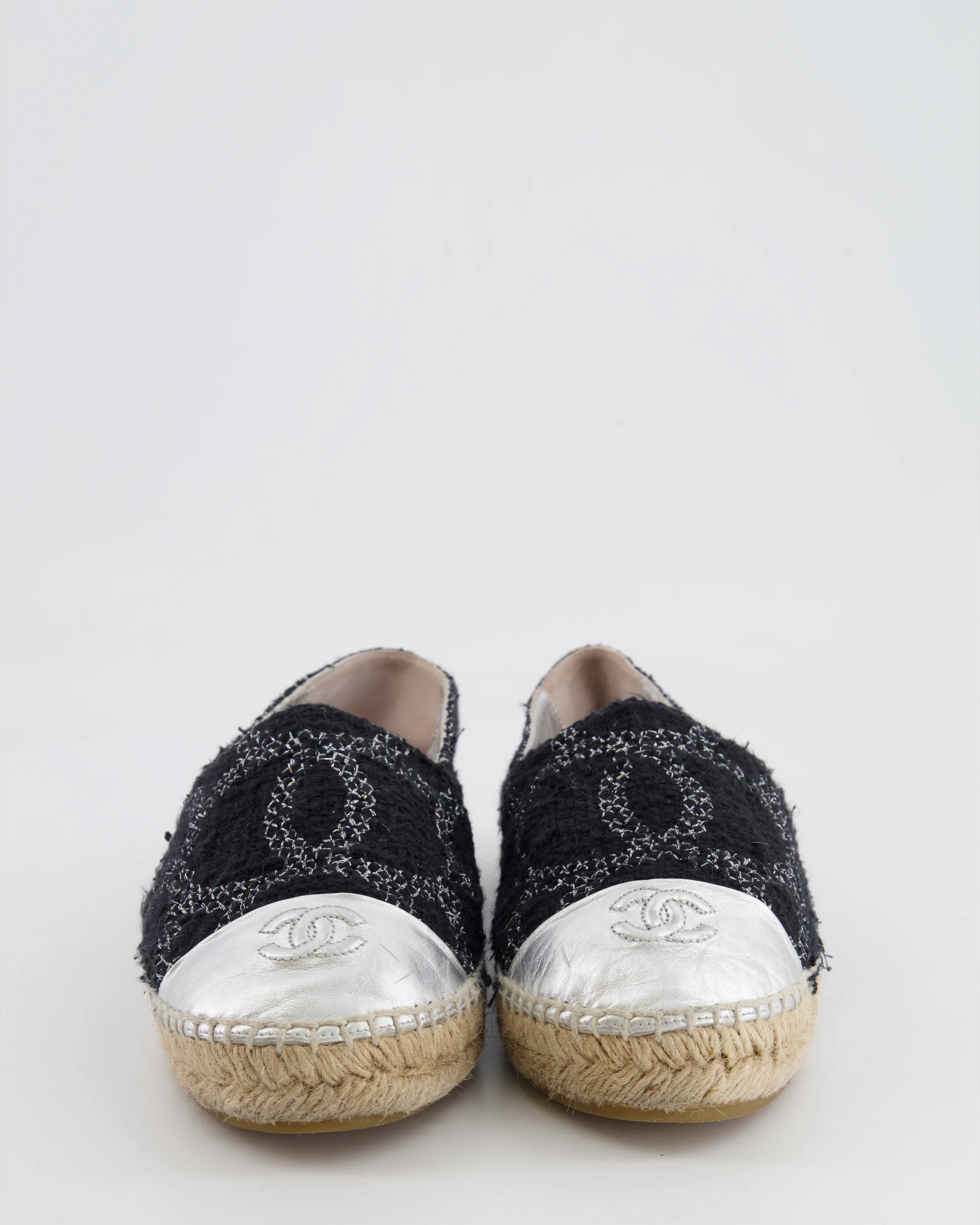 Chanel Black CC Tweed Espadrilles with Silver Metallic Logo Size EU 40 - Image 4