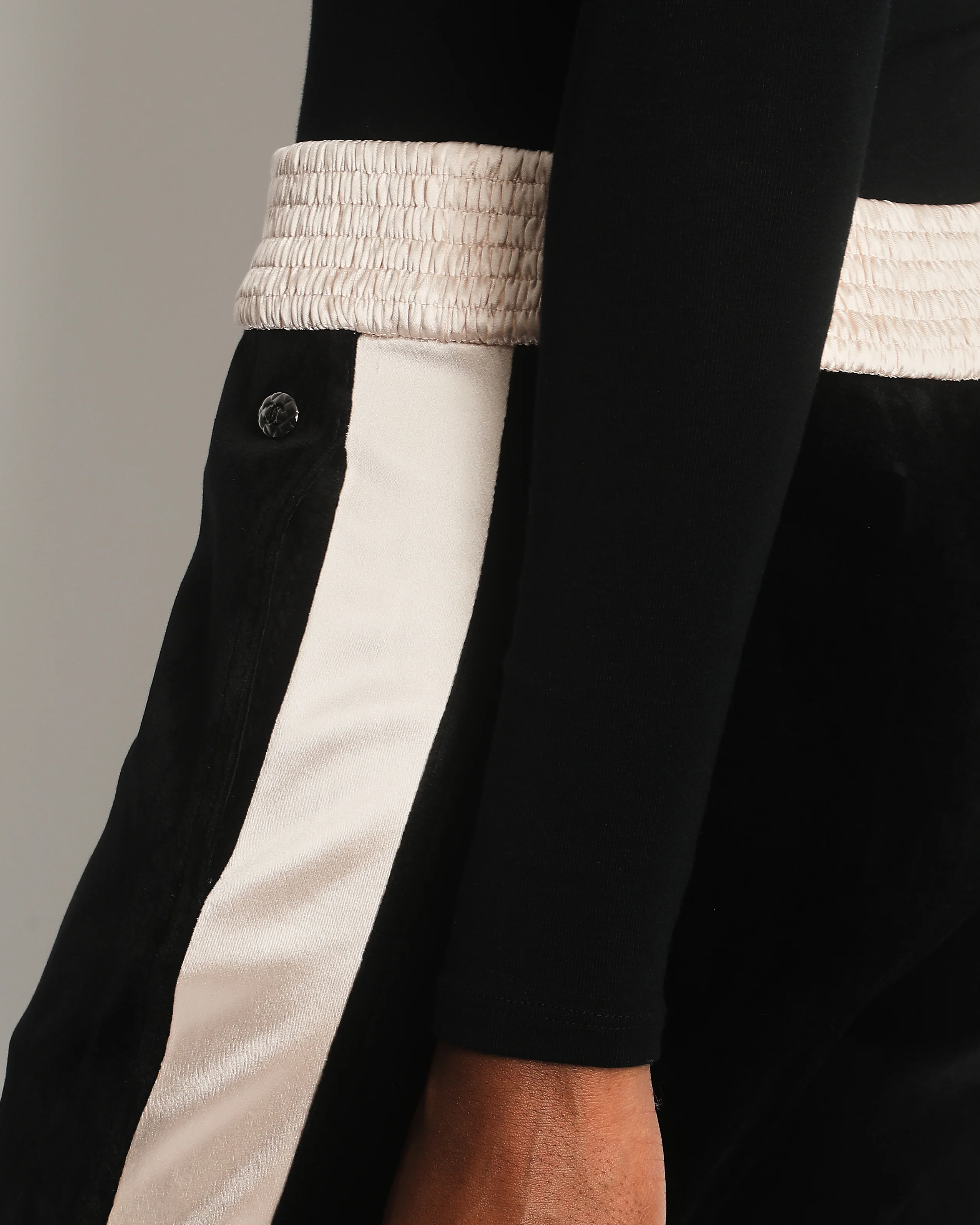 Chanel Black Velvet & Cream Satin Tracksuit Trousers with Elasticated Waist, Logo & Zips Detail Size FR 38 (UK 10) - Image 4