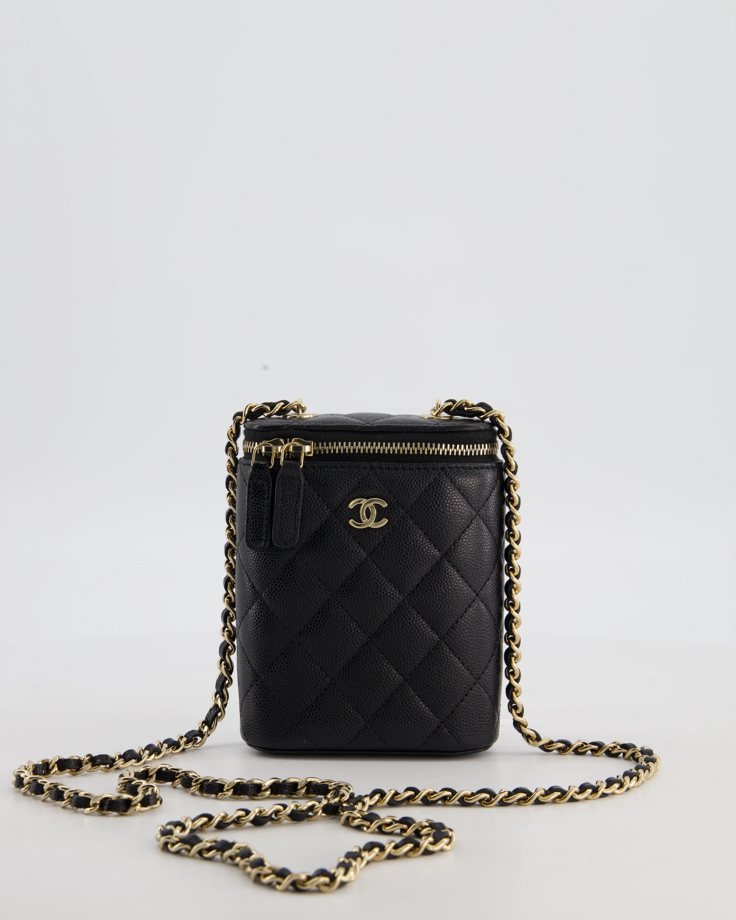Chanel Black Mini Vertical Vanity Bag in Caviar Leather with Champagne Gold Hardware