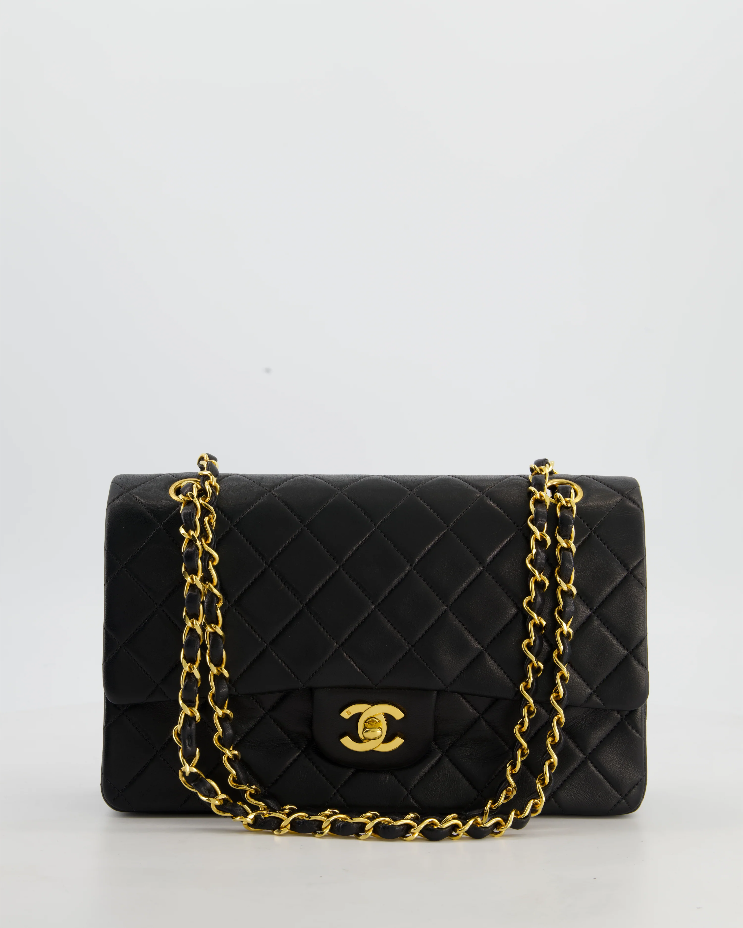 Chanel Black Vintage Medium Classic Double Flap Bag in Lambskin Leather with Gold Hardware
