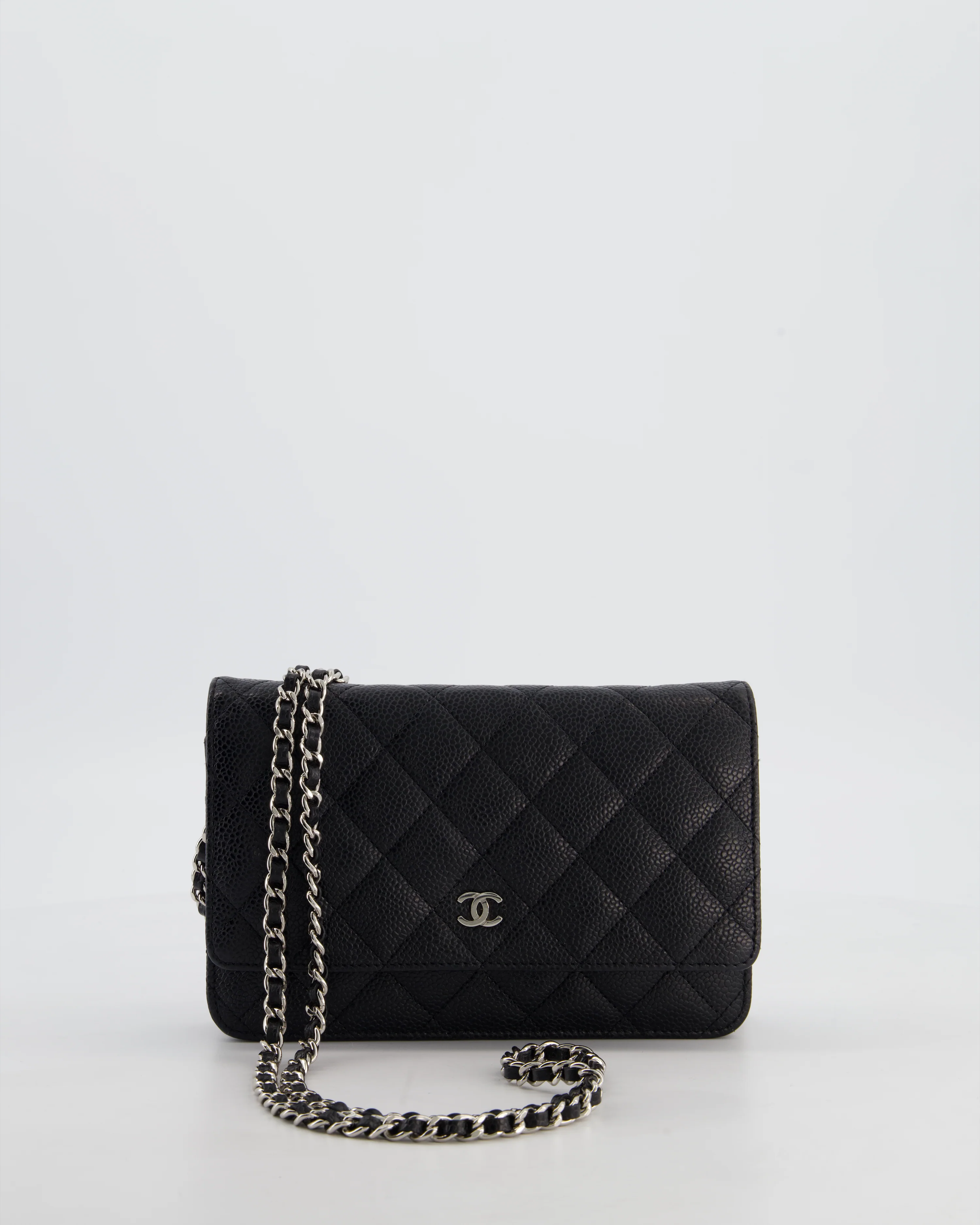 Chanel Black Wallet on Chain Bag in Caviar Leather with Silver Hardware