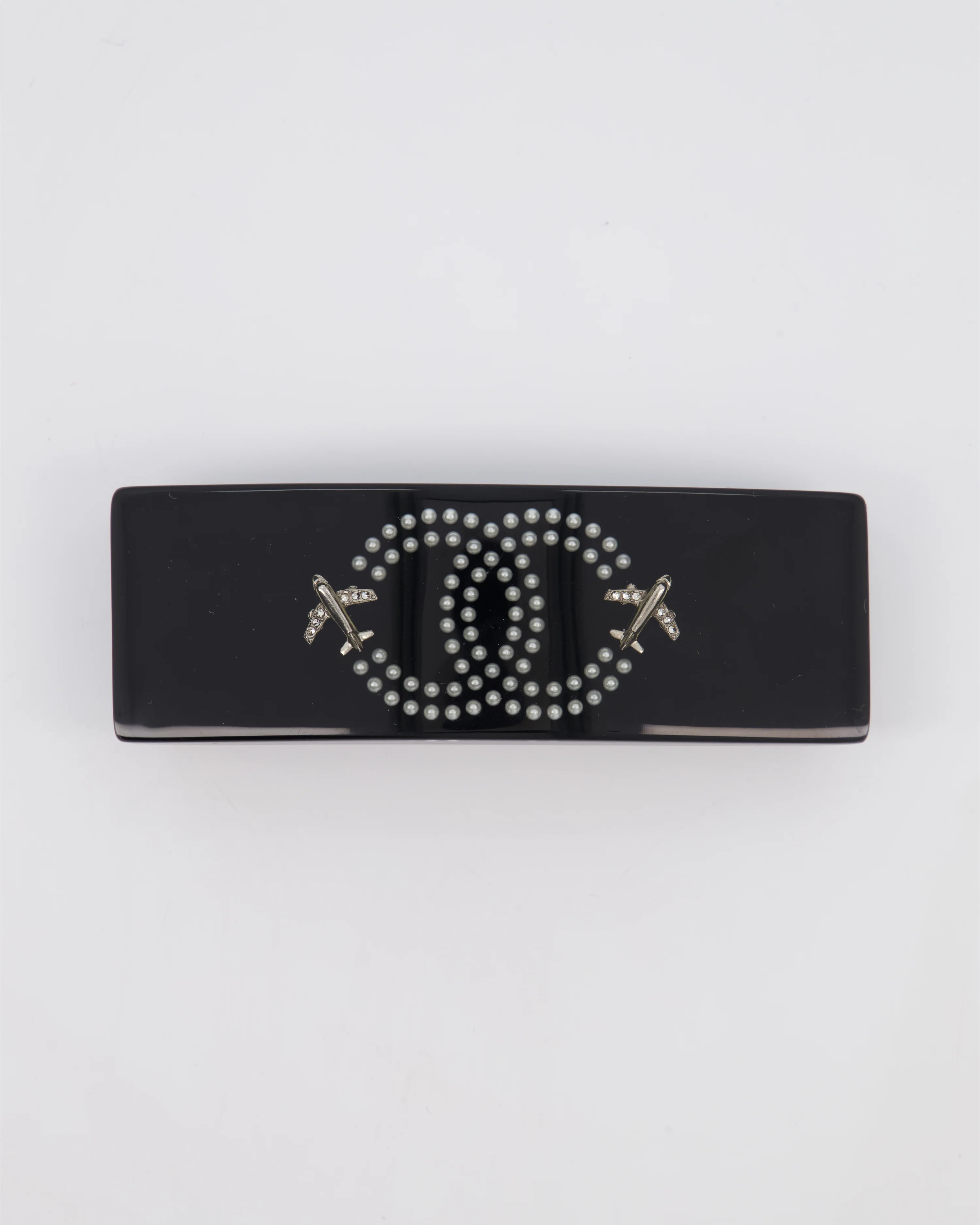 Chanel 16/S Black & White Hair Clip with Logo and Crystals