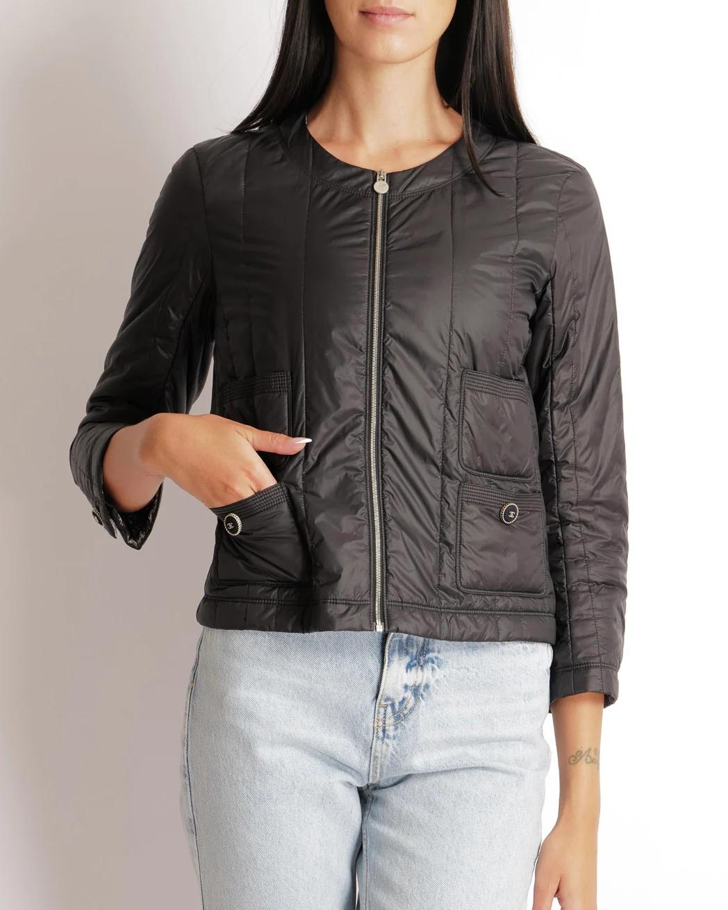 Chanel 13K Black Windbreaker Jacket with Silver Zipper and Black and Silver CC Logo Buttons Size FR 36 (UK 8) - Image 4