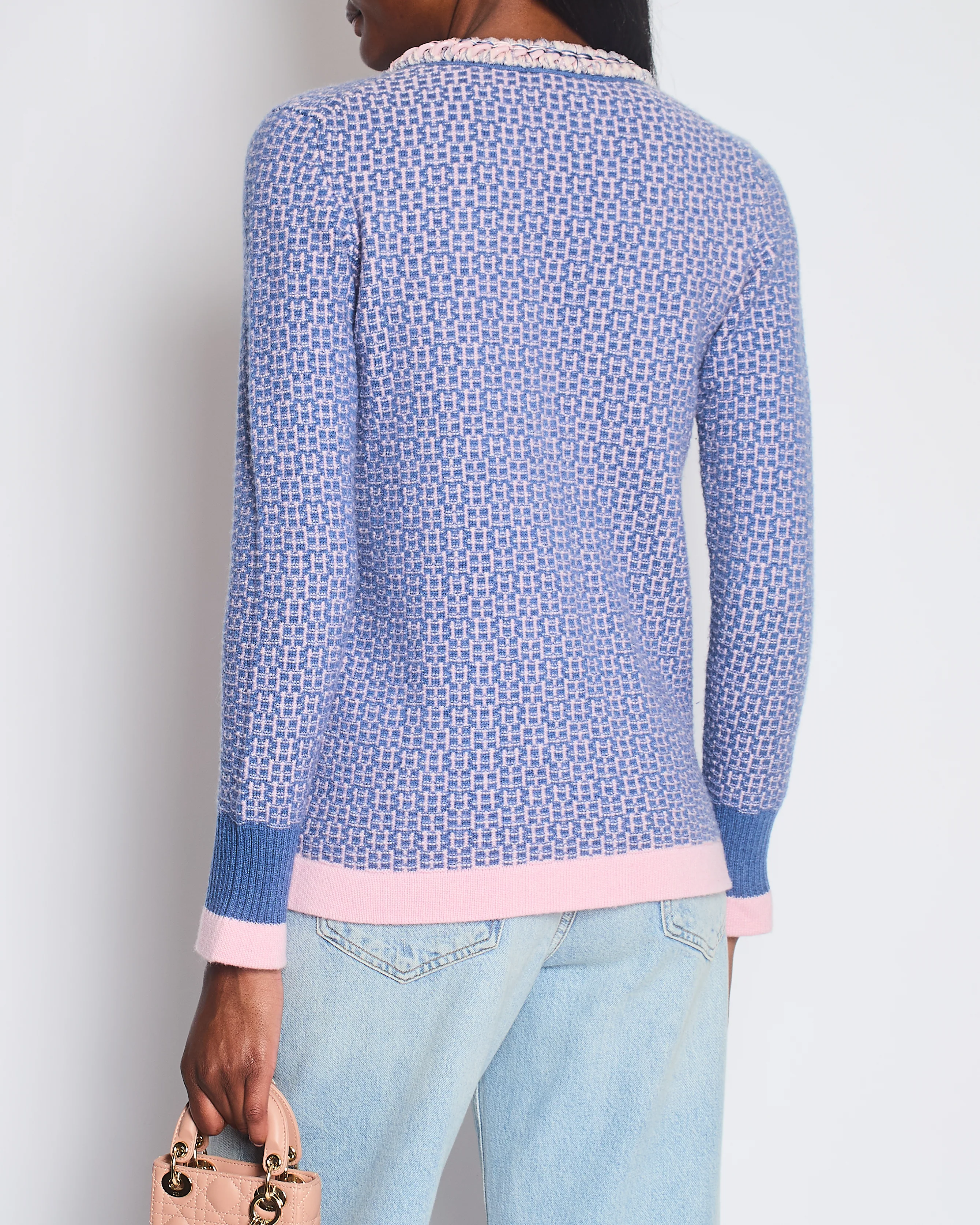 Chanel 11/C Blue and Pink Cashmere Knitted Cardigan with Braided Trim Detail Size FR 36 (UK 8) - Image 2