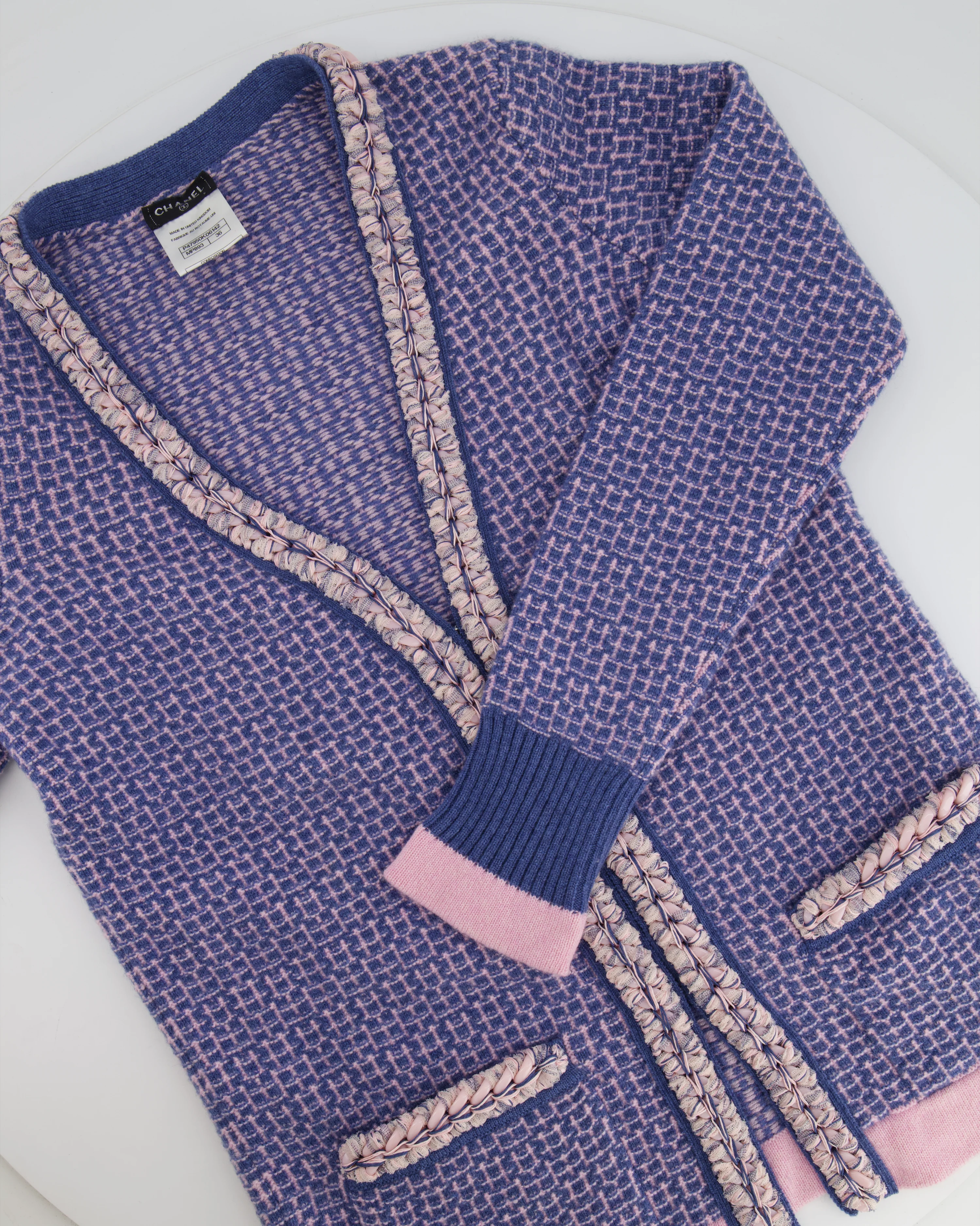 Chanel 11/C Blue and Pink Cashmere Knitted Cardigan with Braided Trim Detail Size FR 36 (UK 8) - Image 5