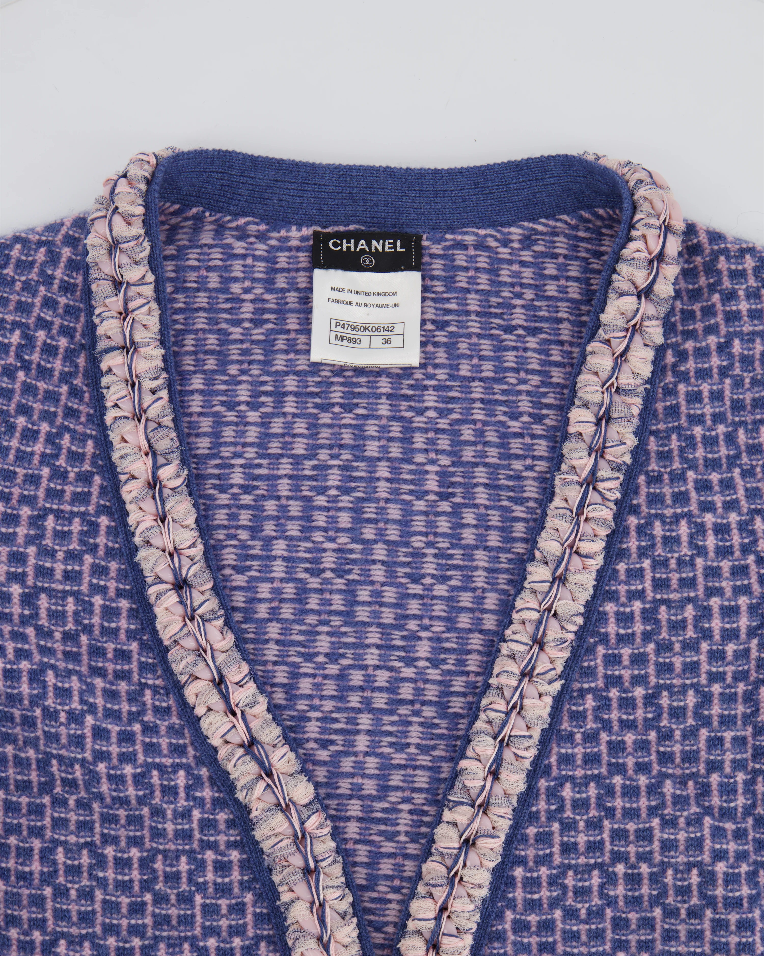 Chanel 11/C Blue and Pink Cashmere Knitted Cardigan with Braided Trim Detail Size FR 36 (UK 8) - Image 7
