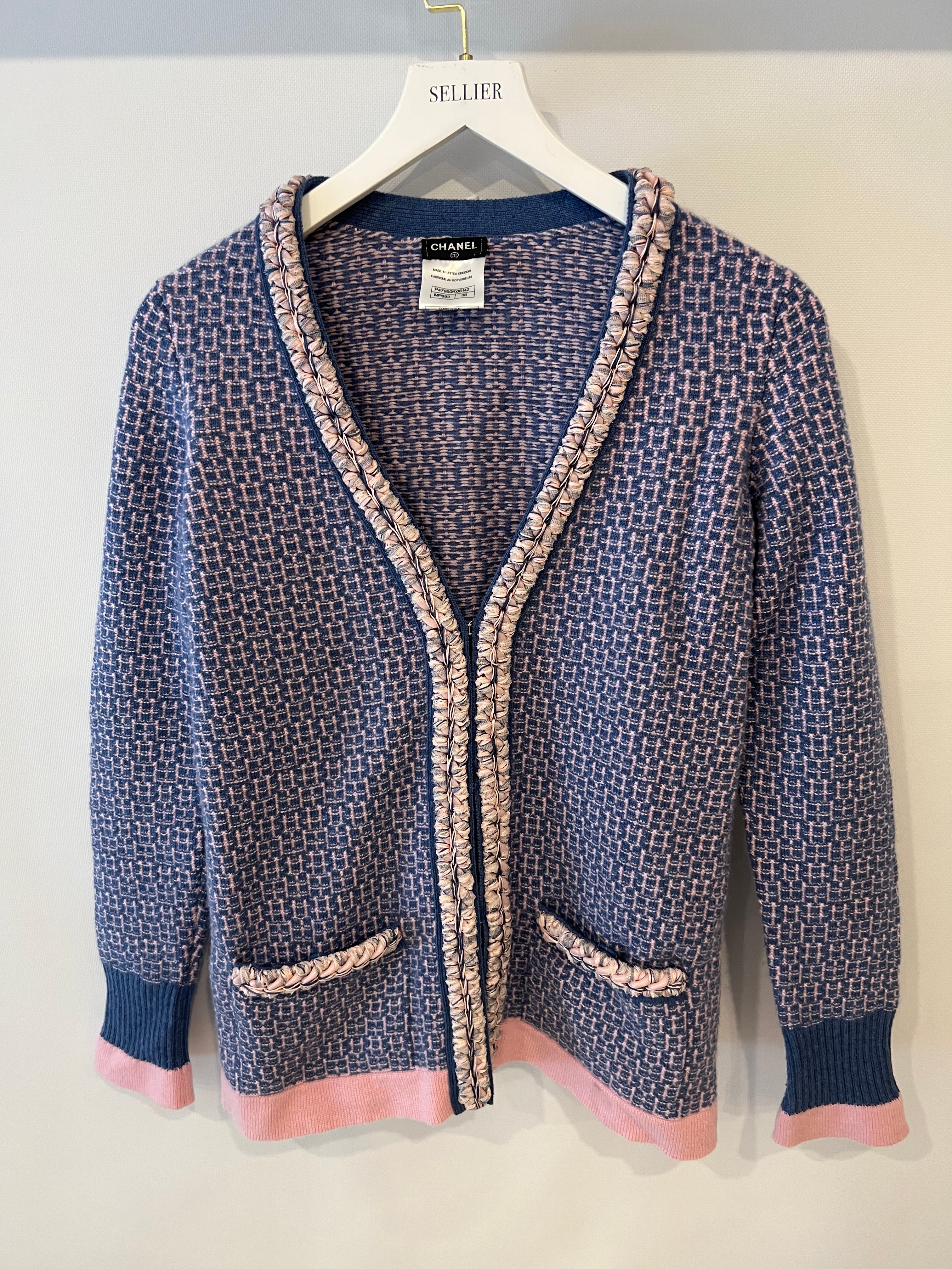 Chanel 11/C Blue and Pink Cashmere Knitted Cardigan with Braided Trim Detail Size FR 36 (UK 8) - Image 8