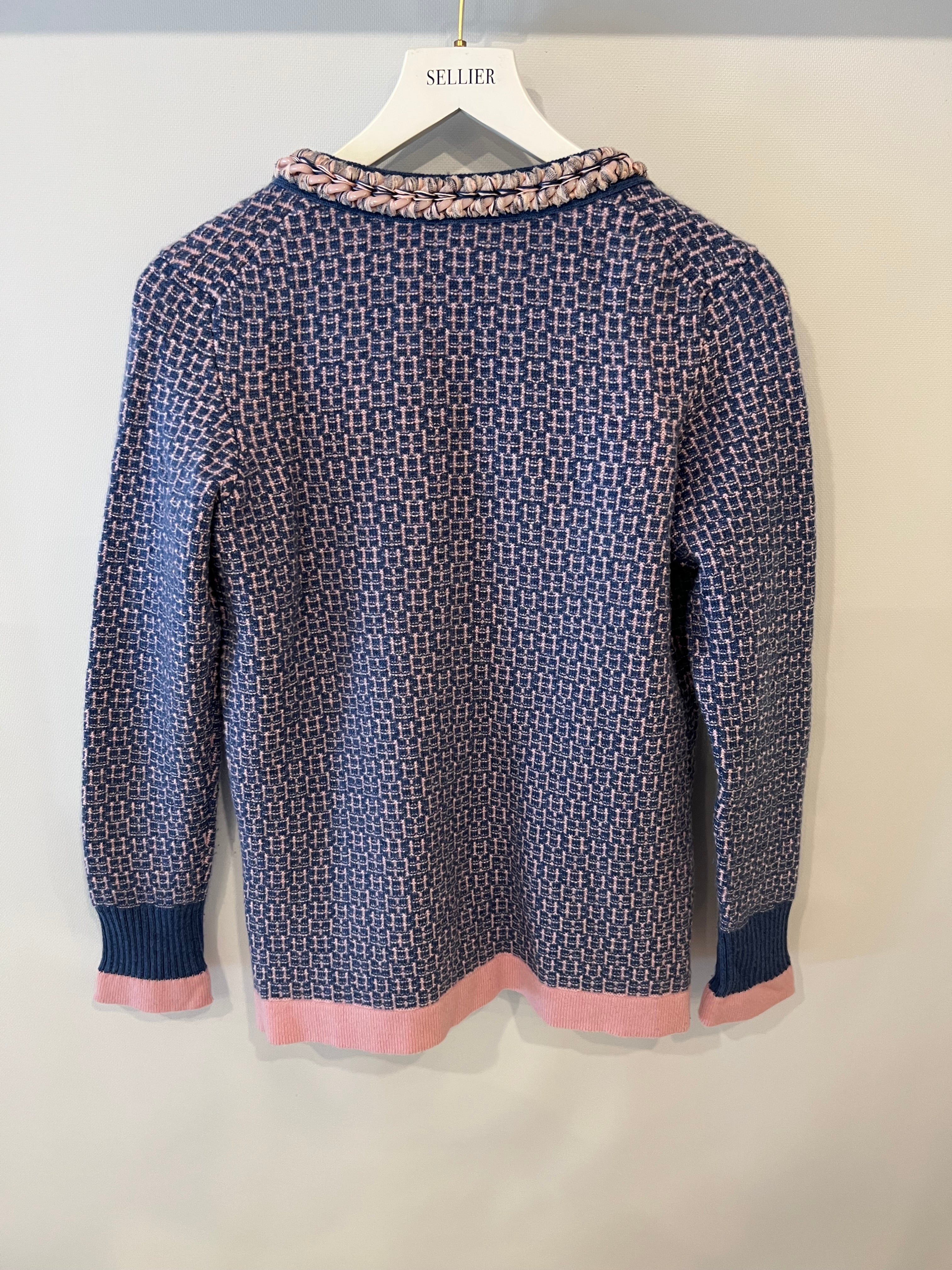 Chanel 11/C Blue and Pink Cashmere Knitted Cardigan with Braided Trim Detail Size FR 36 (UK 8) - Image 9