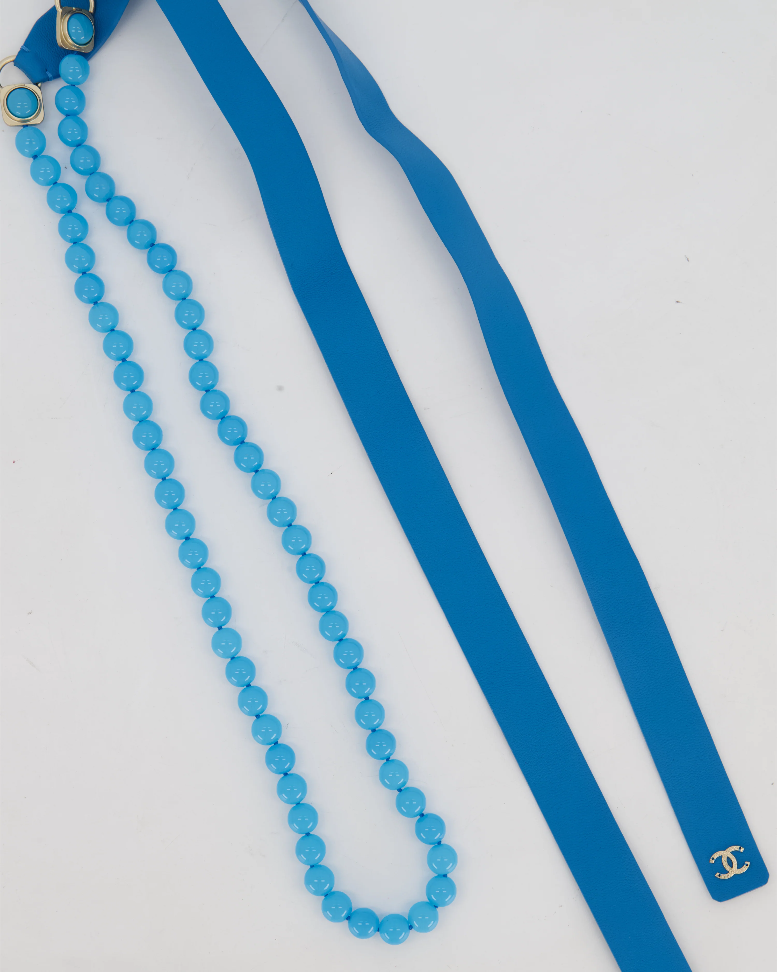 Chanel Blue Beaded CC Belt with Leather Logo Detail Size 80cm - Image 4