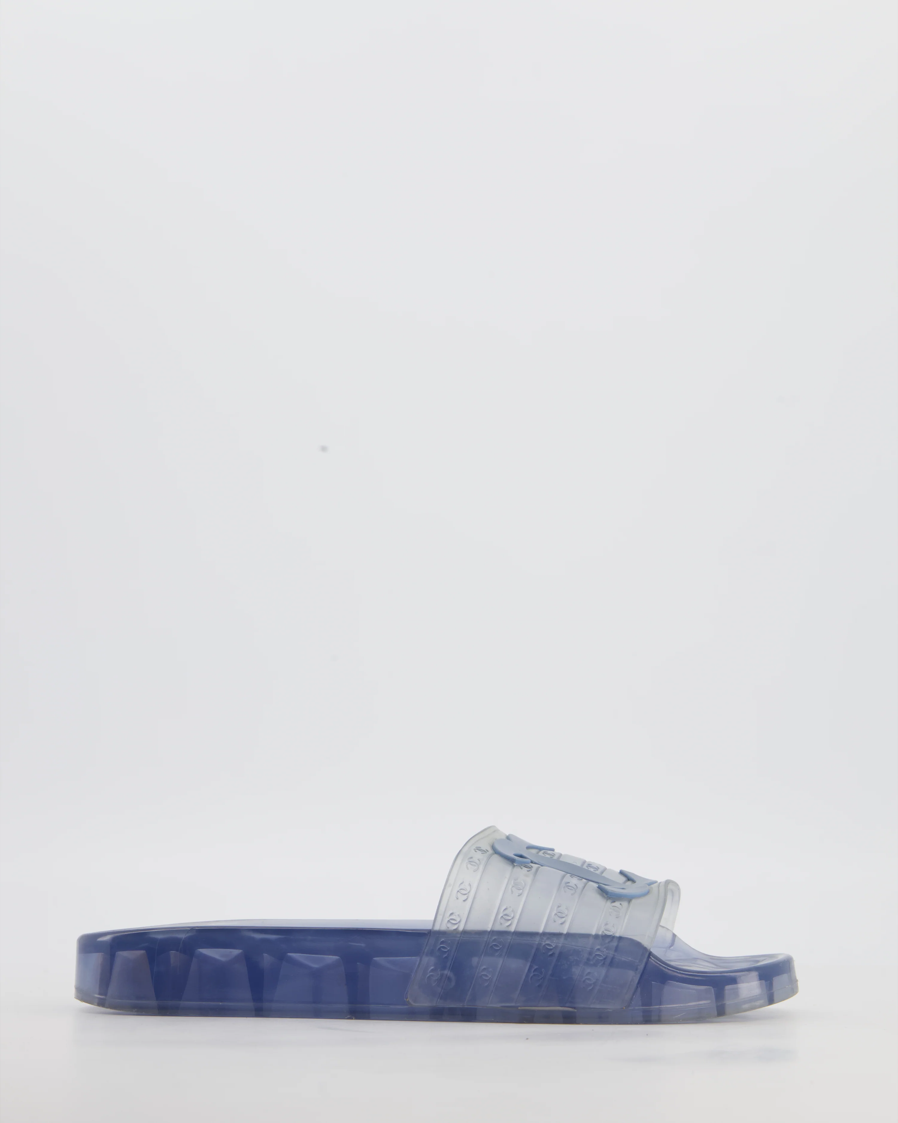 Chanel Blue CC Logo PVC Slides Size EU 36