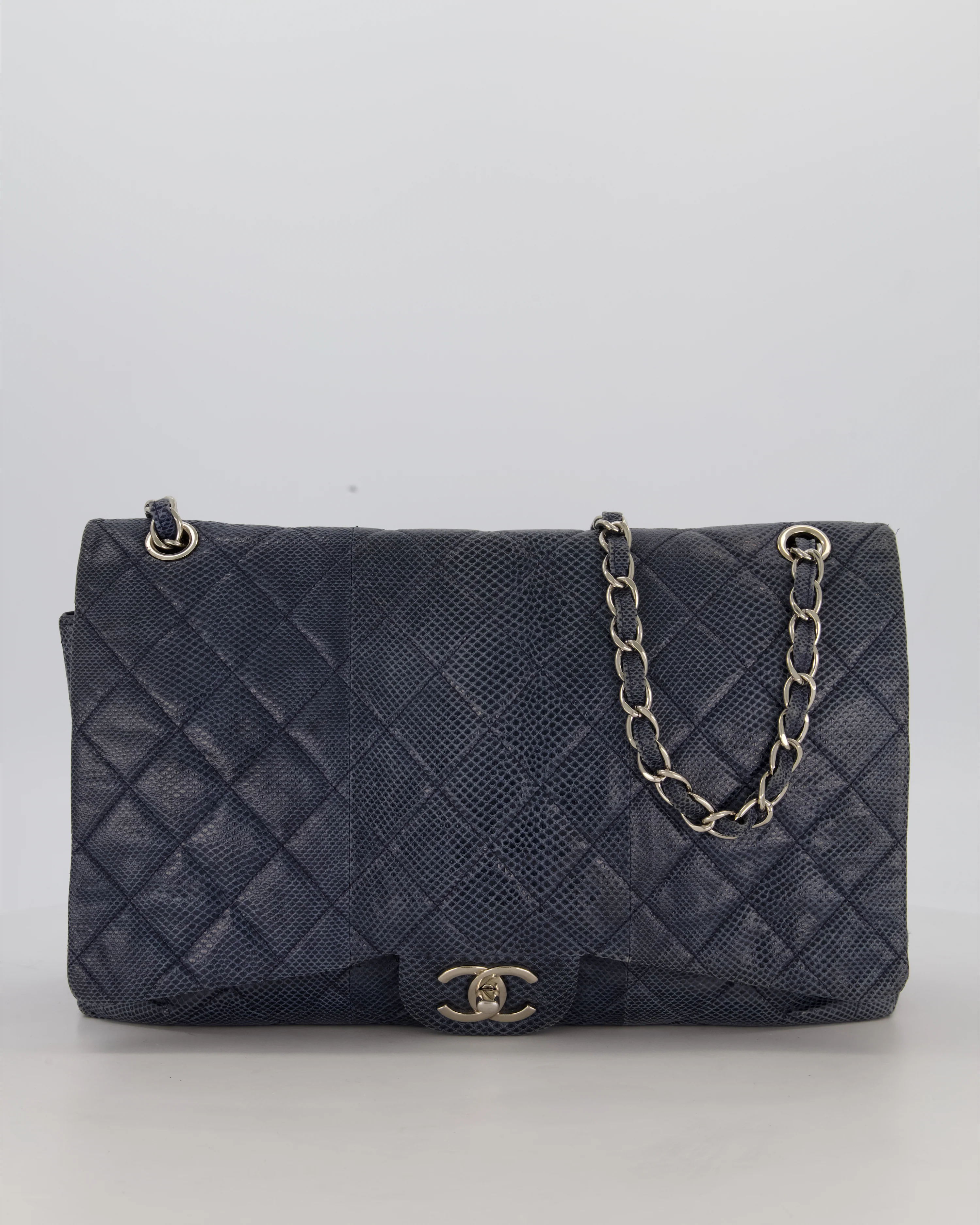 Chanel Blue Classic Maxi Double Flap in Exotic Python Leather with Silver Hardware - Image 2