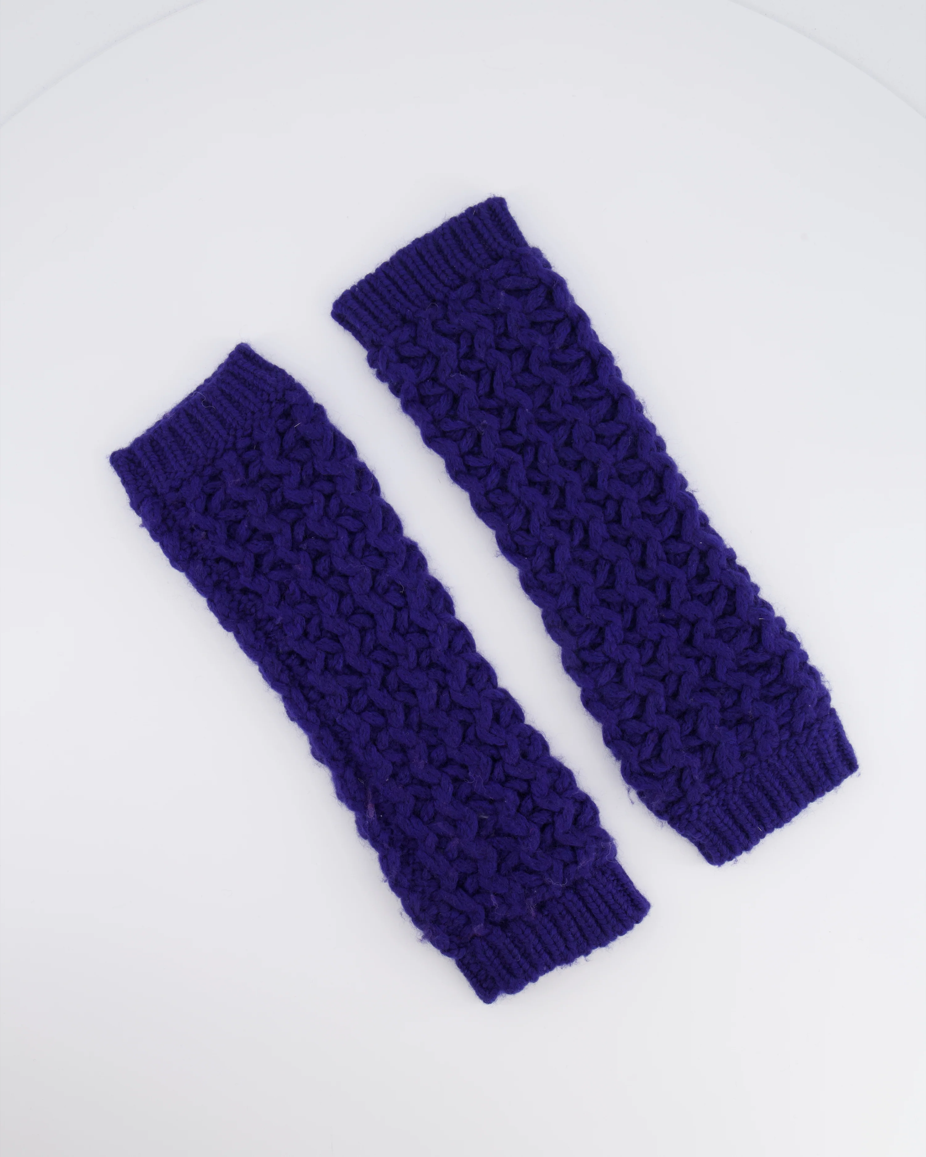Chanel Resort 2023 Blue Knitted Wool Handwarmers with Multi-Colour Crystal Embellished CC Logo Detail Size S - Image 3