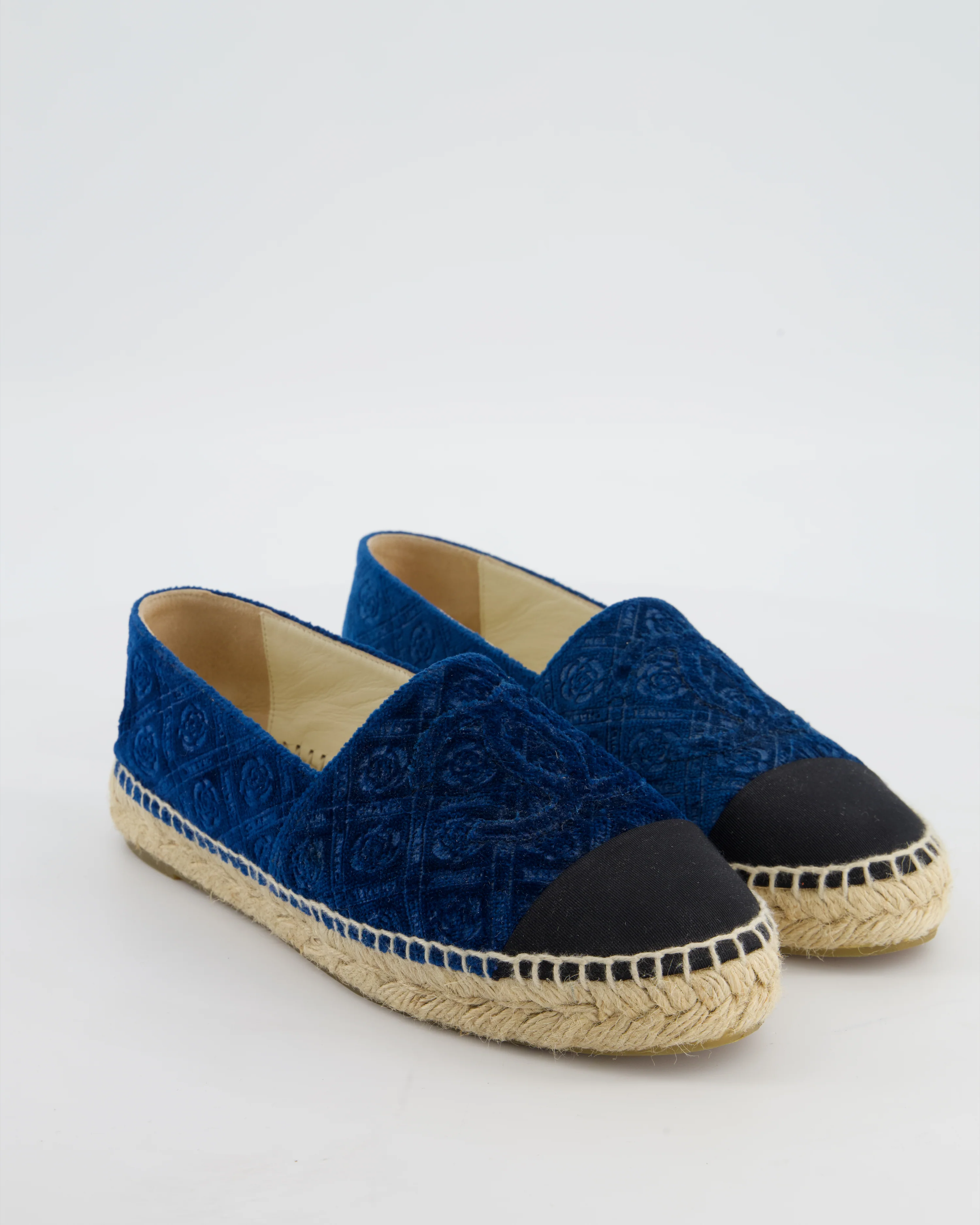 Chanel Blue Velvet Rose Print Espadrilles with CC Logo Size EU 37 - Image 2