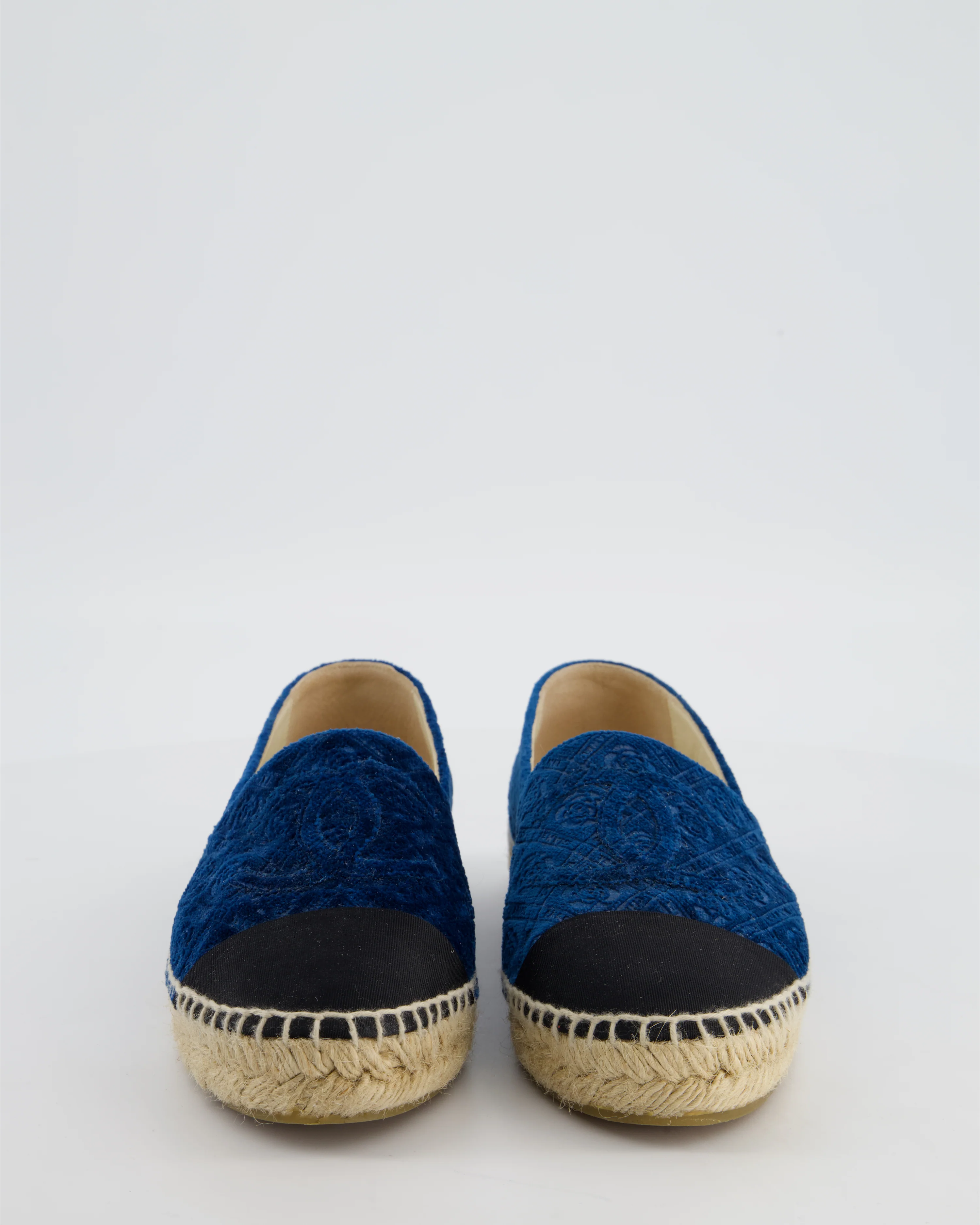Chanel Blue Velvet Rose Print Espadrilles with CC Logo Size EU 37 - Image 4
