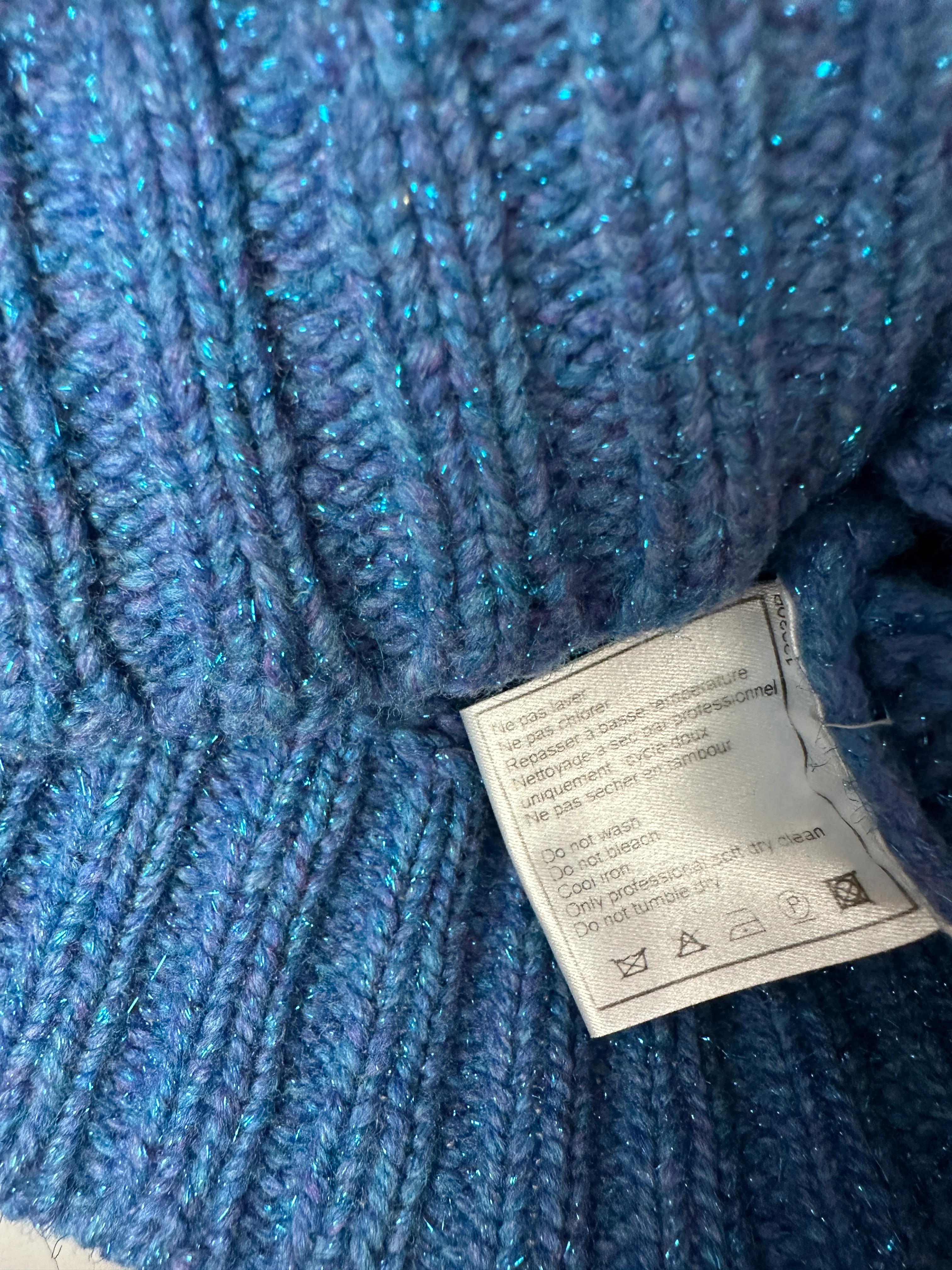 Chanel 01/A Blue Wool Jumper With Scarf Tie and Sparkle Detail Size FR 38 (UK 10) - Image 12