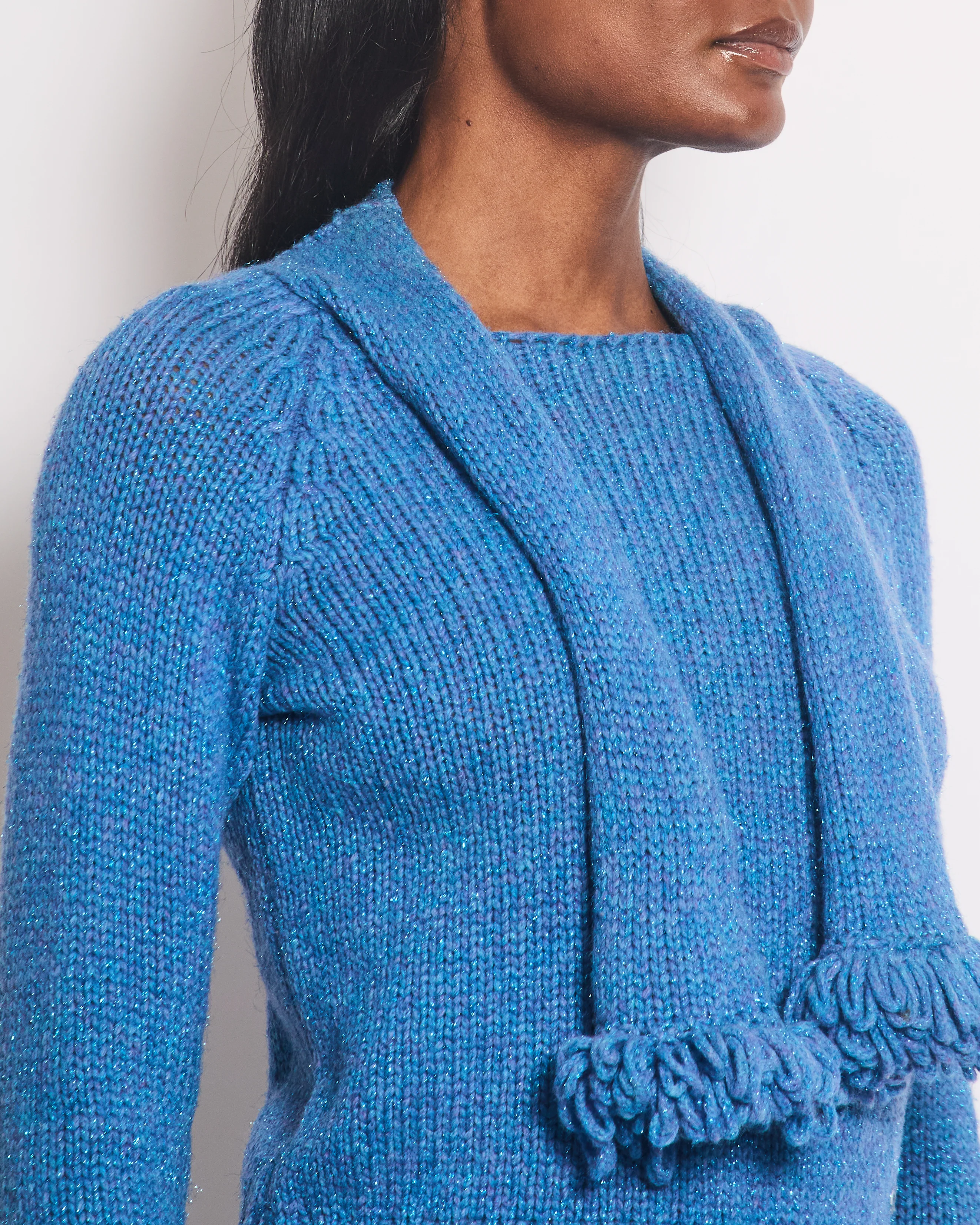 Chanel 01/A Blue Wool Jumper With Scarf Tie and Sparkle Detail Size FR 38 (UK 10) - Image 3