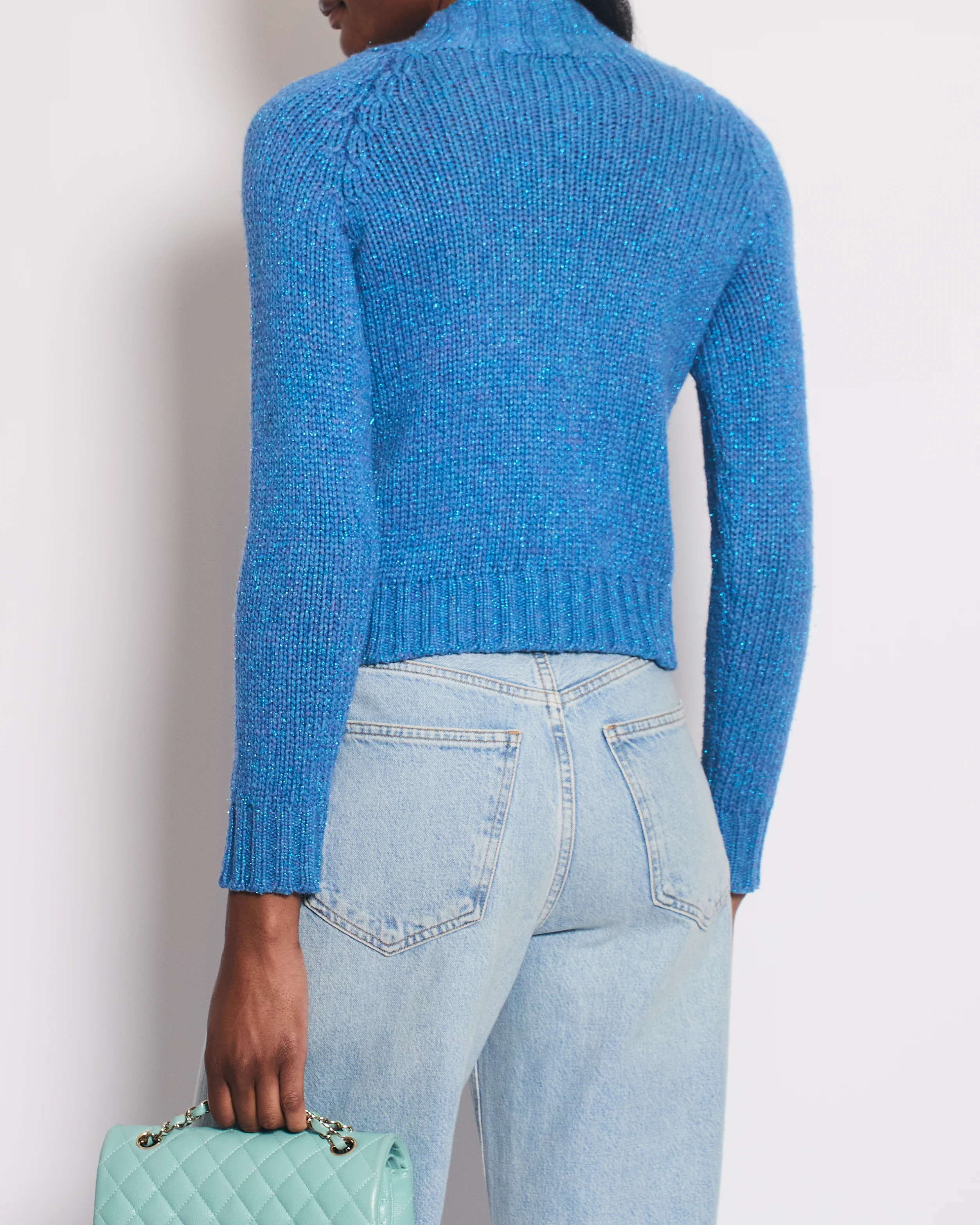 Chanel 01/A Blue Wool Jumper With Scarf Tie and Sparkle Detail Size FR 38 (UK 10) - Image 4