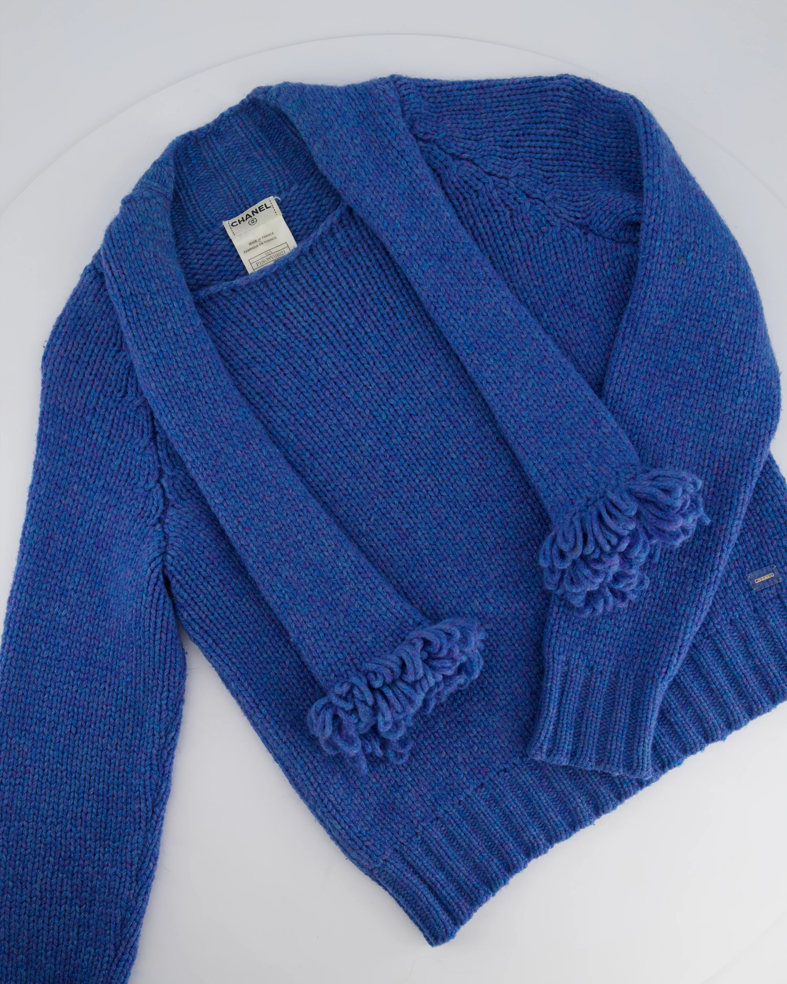 Chanel 01/A Blue Wool Jumper With Scarf Tie and Sparkle Detail Size FR 38 (UK 10) - Image 6