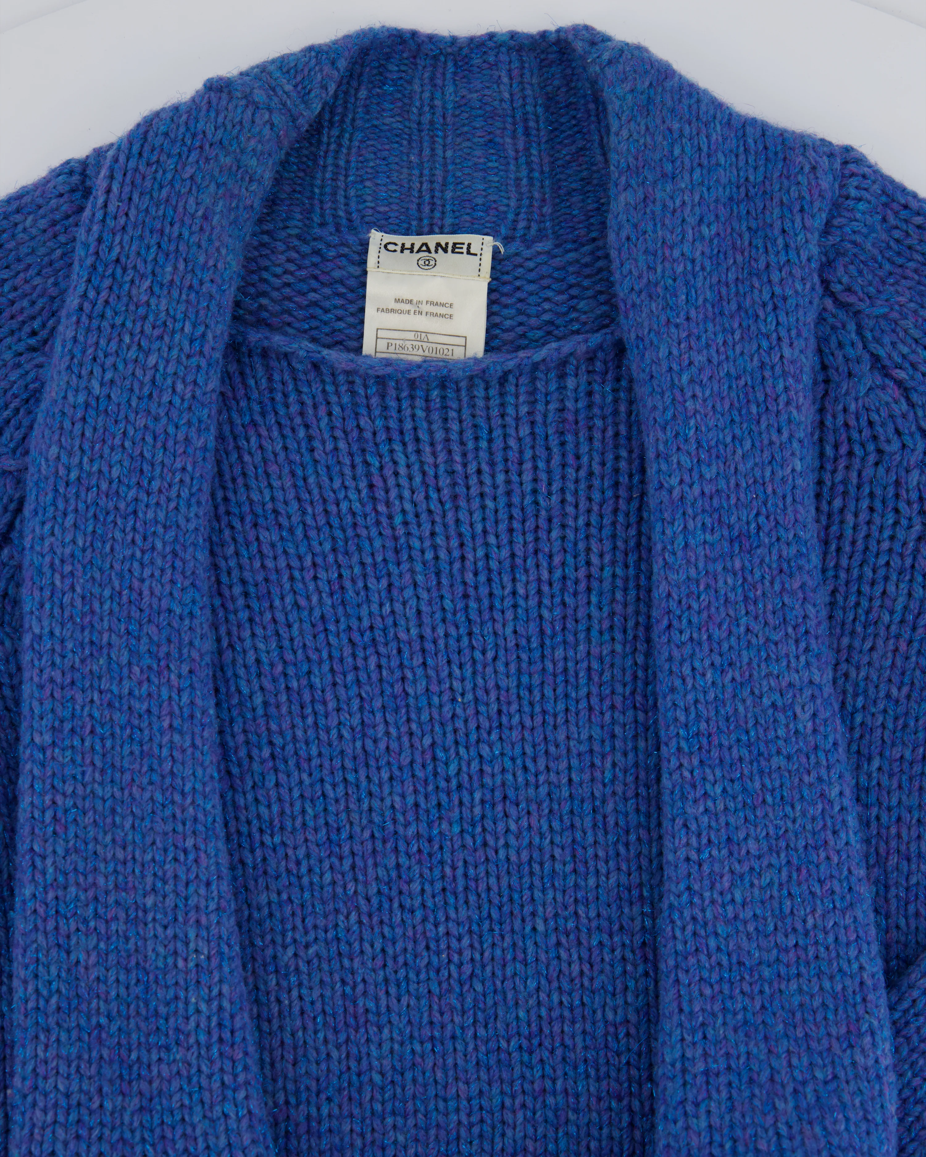 Chanel 01/A Blue Wool Jumper With Scarf Tie and Sparkle Detail Size FR 38 (UK 10) - Image 8