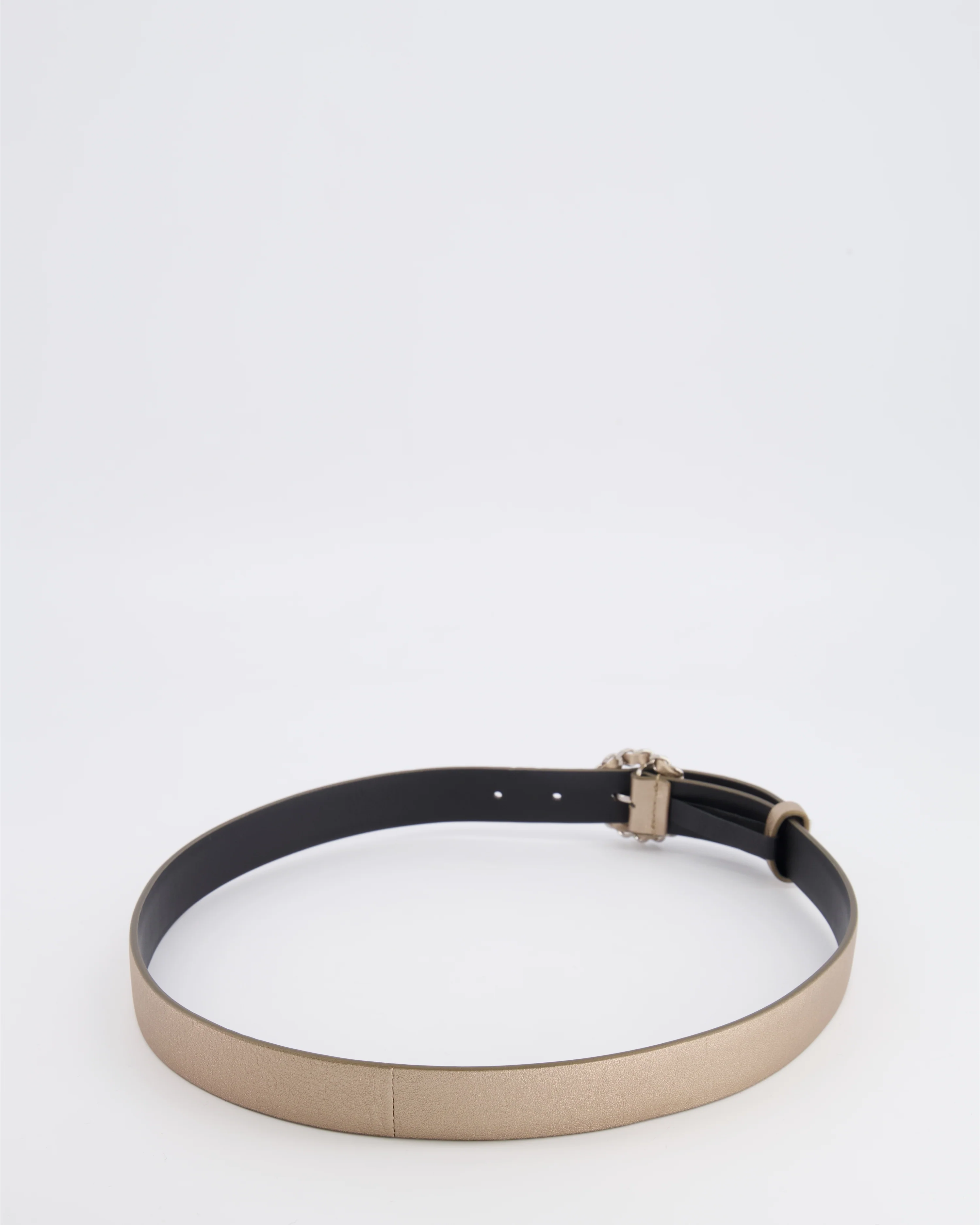 Chanel Bronze Metallic Leather Belt with Silver Round Chain Buckle and Silver Logo Plate Detail 80cm - Image 6