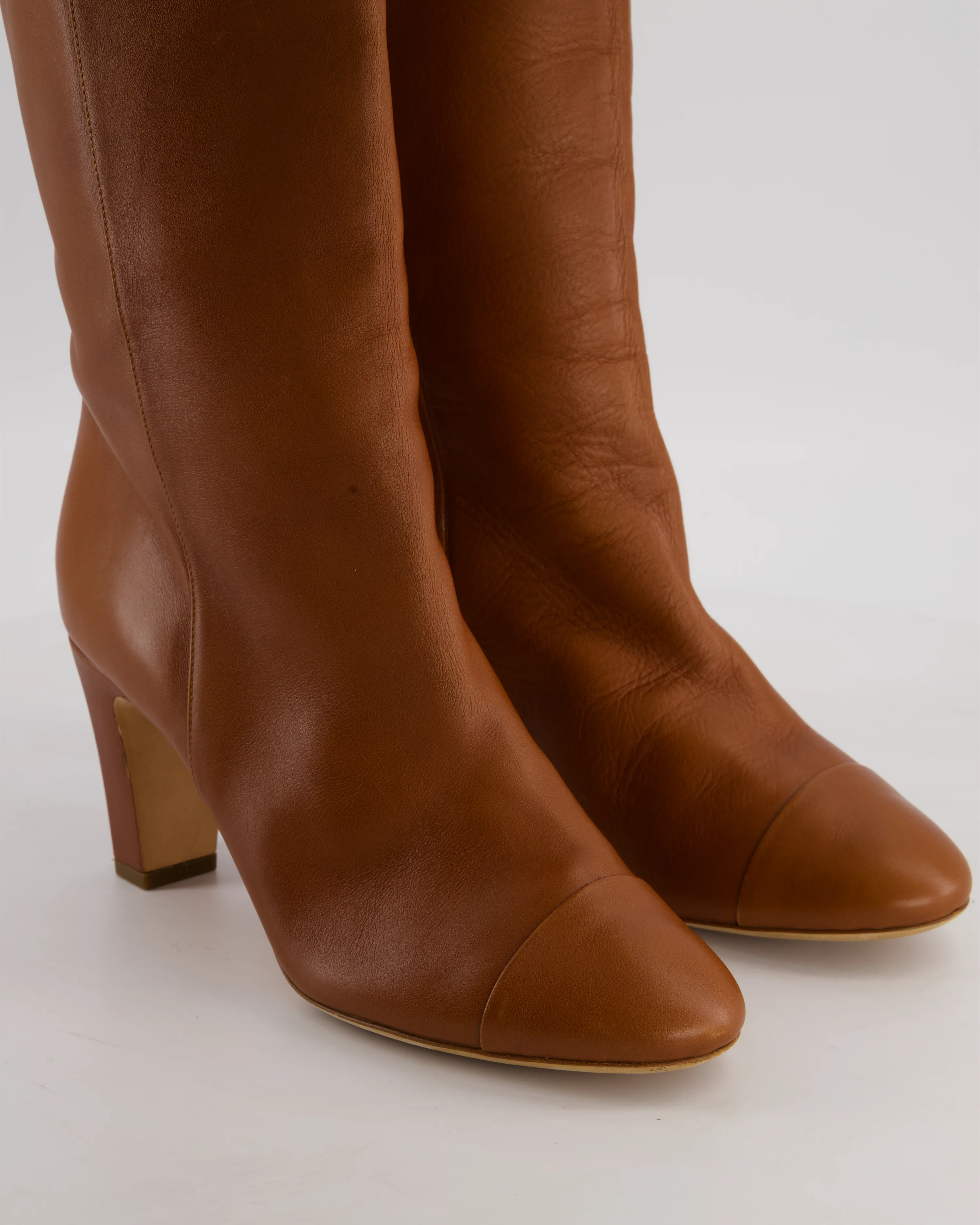 Chanel Caramel Brown Over-the-Knee High Leather Boots with CC Logo Size EU 40.5C - Image 4