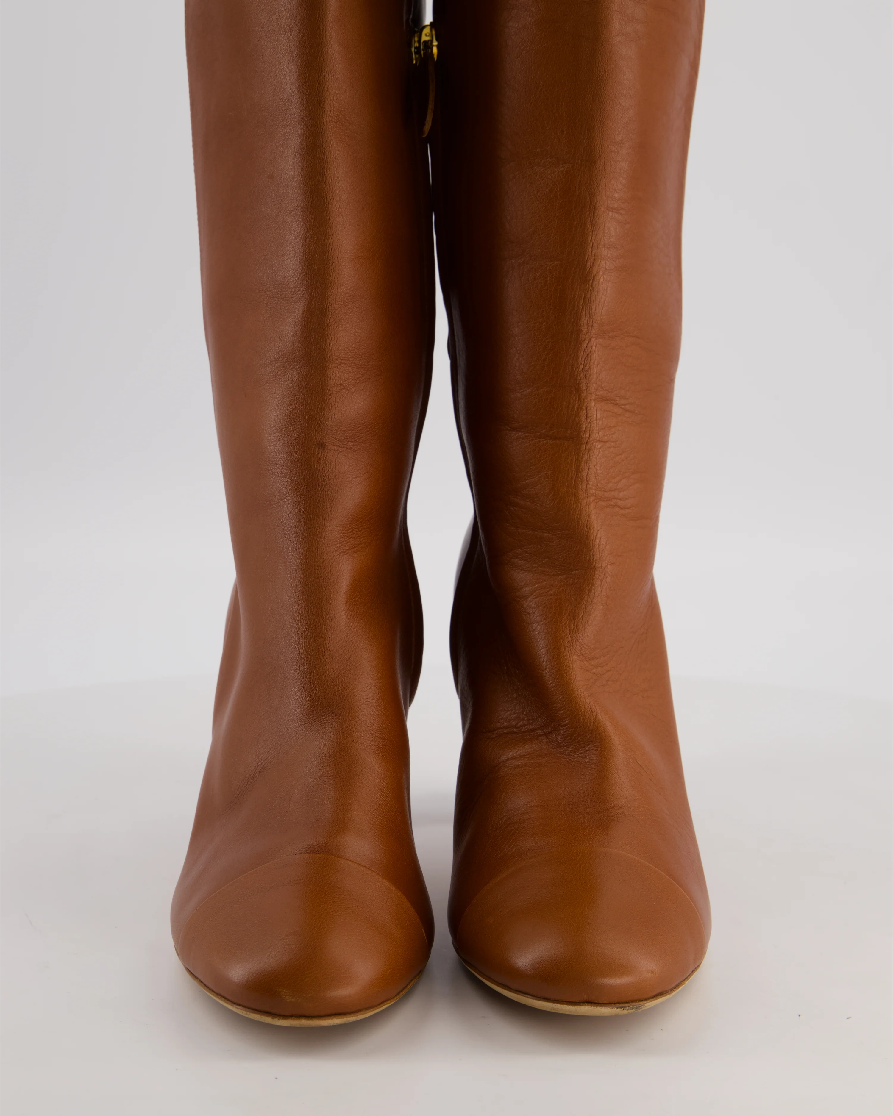 Chanel Caramel Brown Over-the-Knee High Leather Boots with CC Logo Size EU 40.5C - Image 6