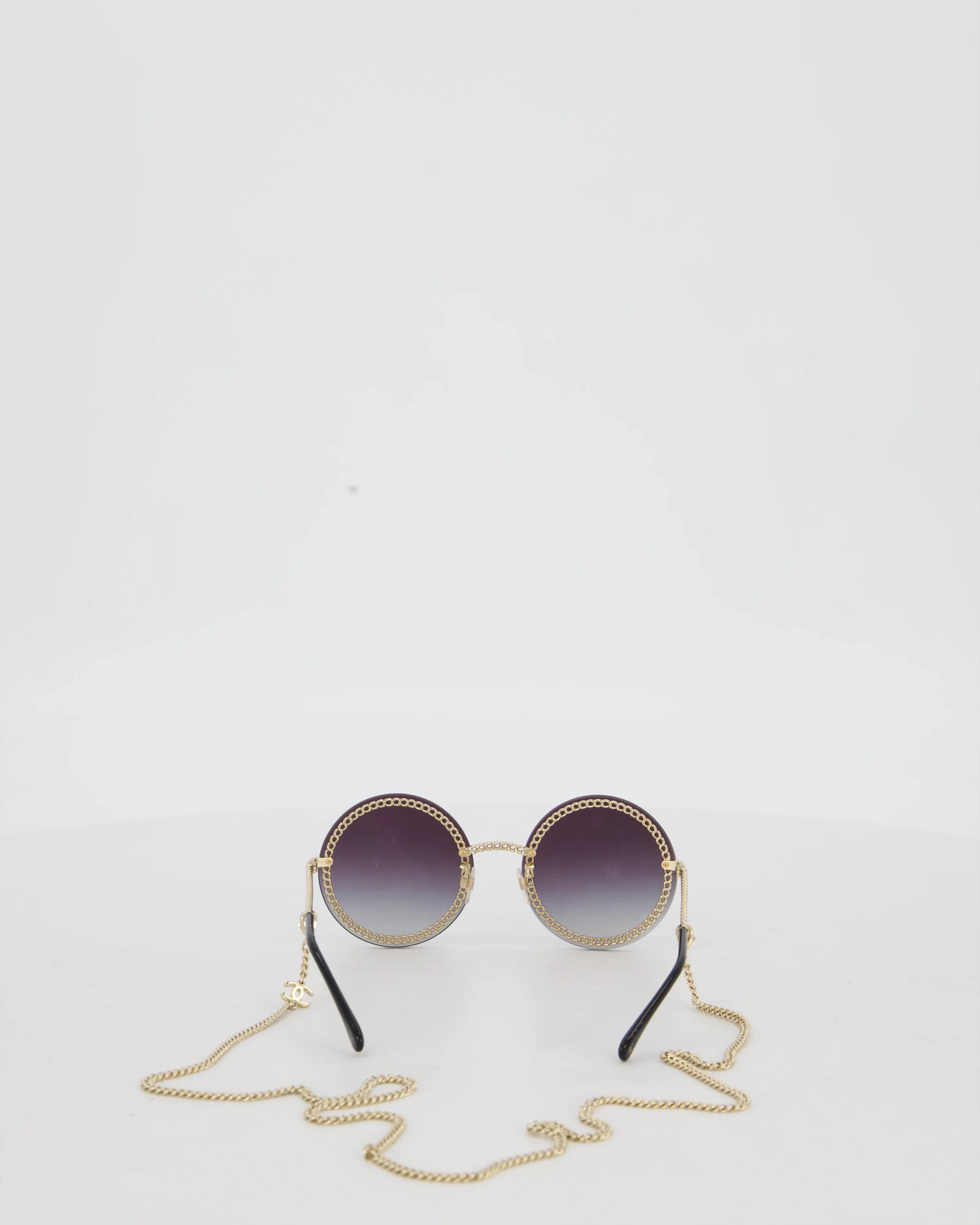 Chanel Brown Round Ombre Chain Sunglasses - Image 4