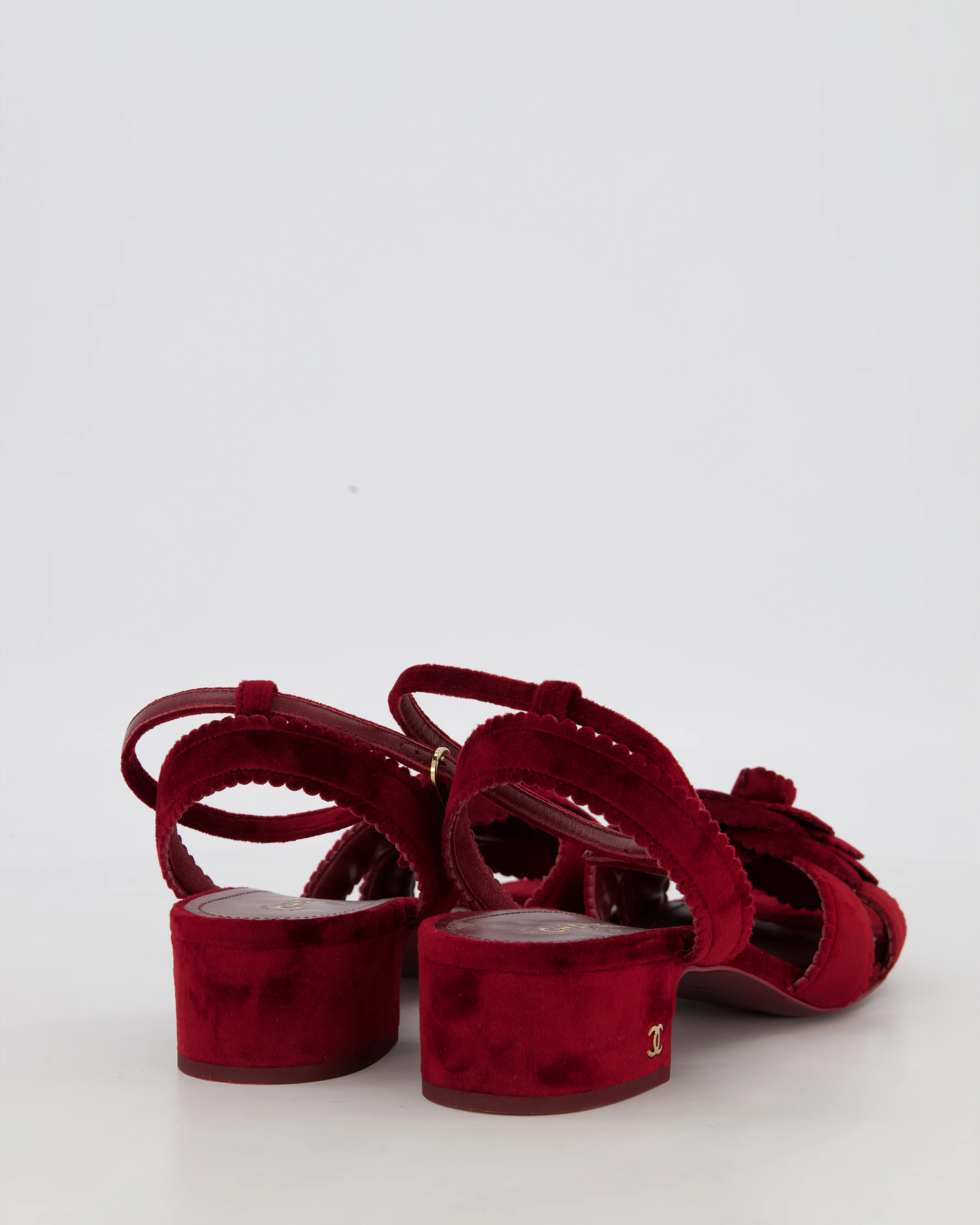 Chanel Burgundy Velvet Floral Camellia Slingback Sandals with Pearl Details Size EU 40 - Image 3