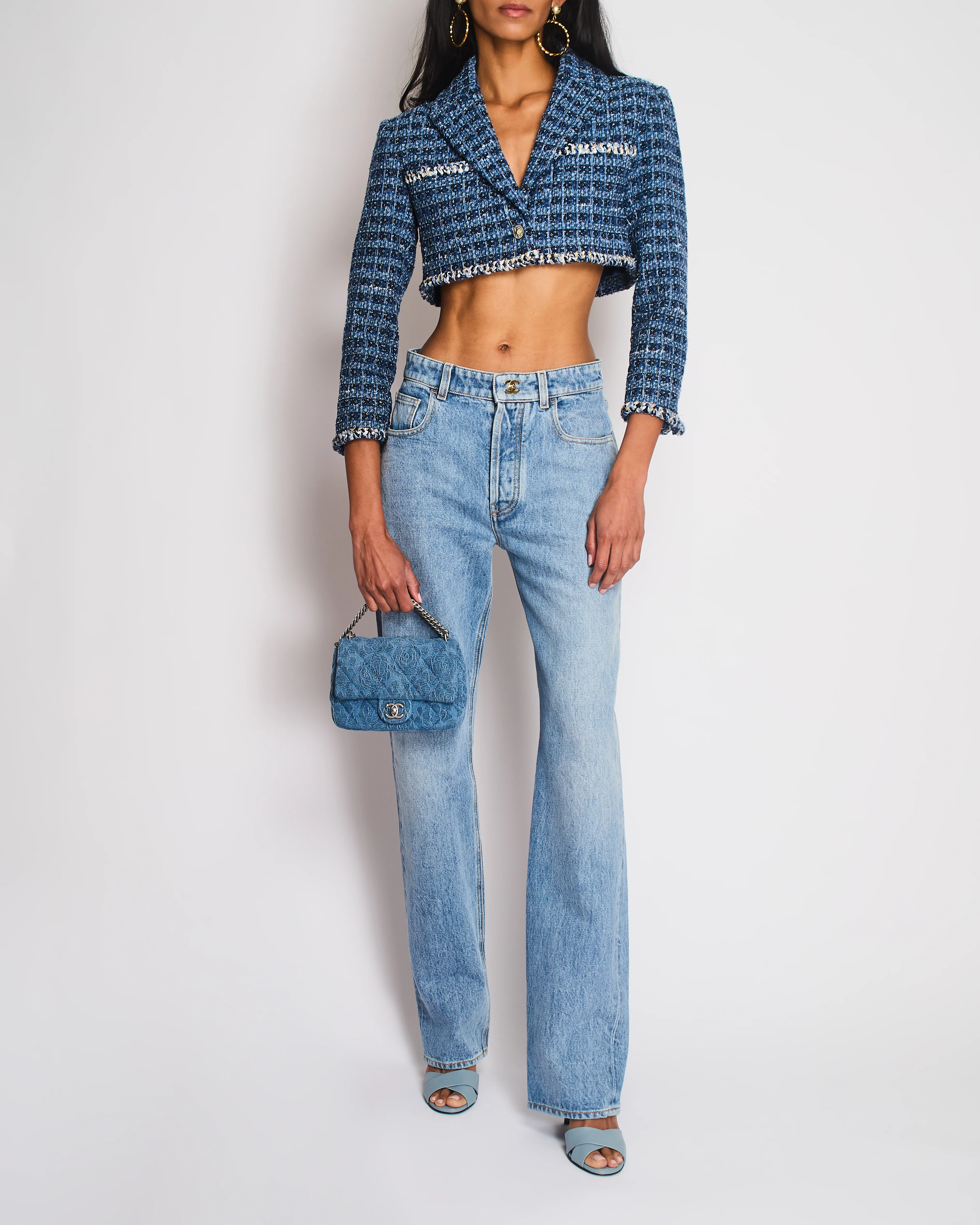 Chanel By Mattheiu Blazy Blue Stone Wash Straight-Leg Jeans with CC Turnlock Detail Size FR 36 (UK 8)