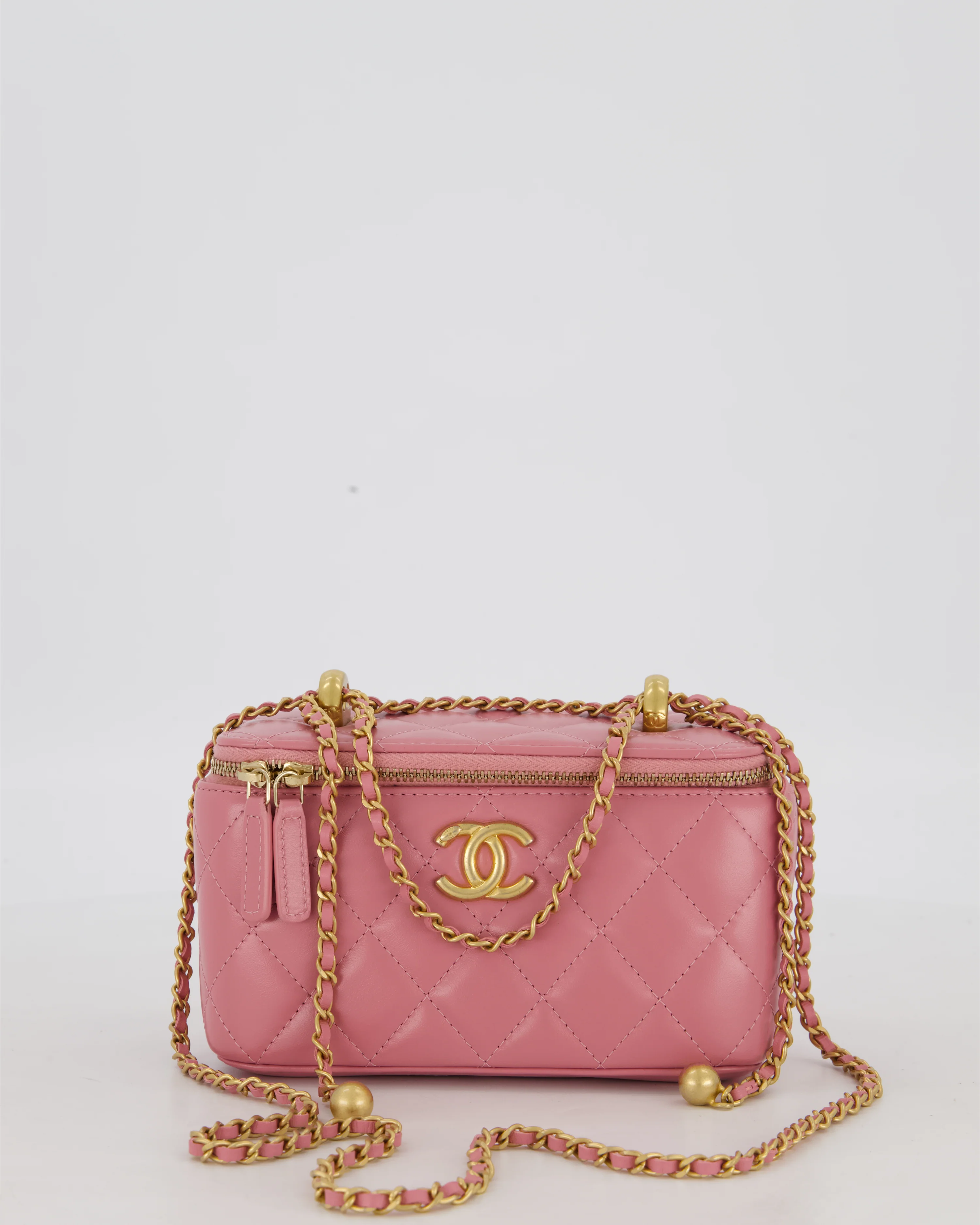 Chanel Candy Pink Vanity Case Bag in Quilted Lambskin Leather with Brushed Gold Hardware