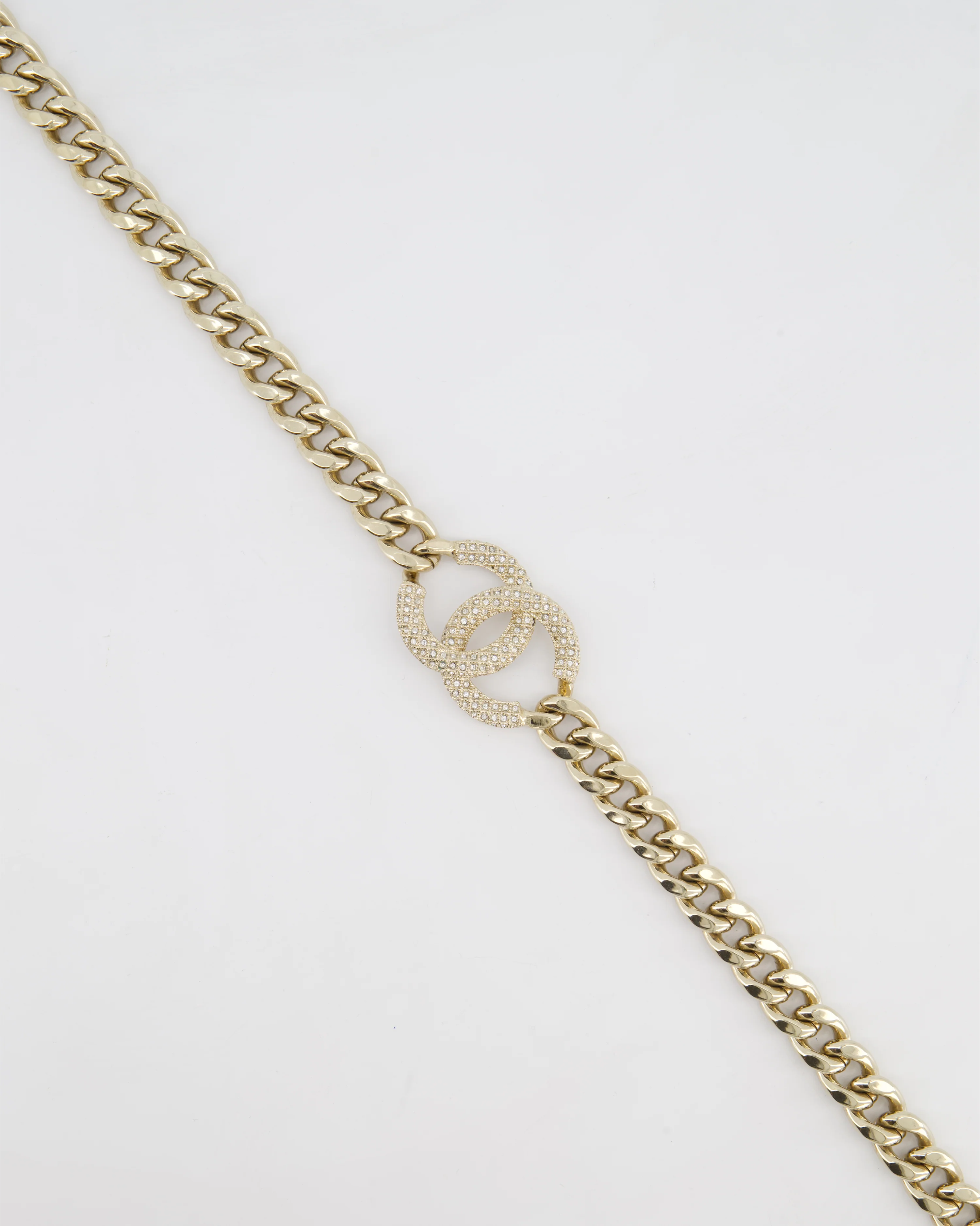 Chanel CC Gold Plated Curb Chain Necklace with CC Crystal Logo Detail - Image 3