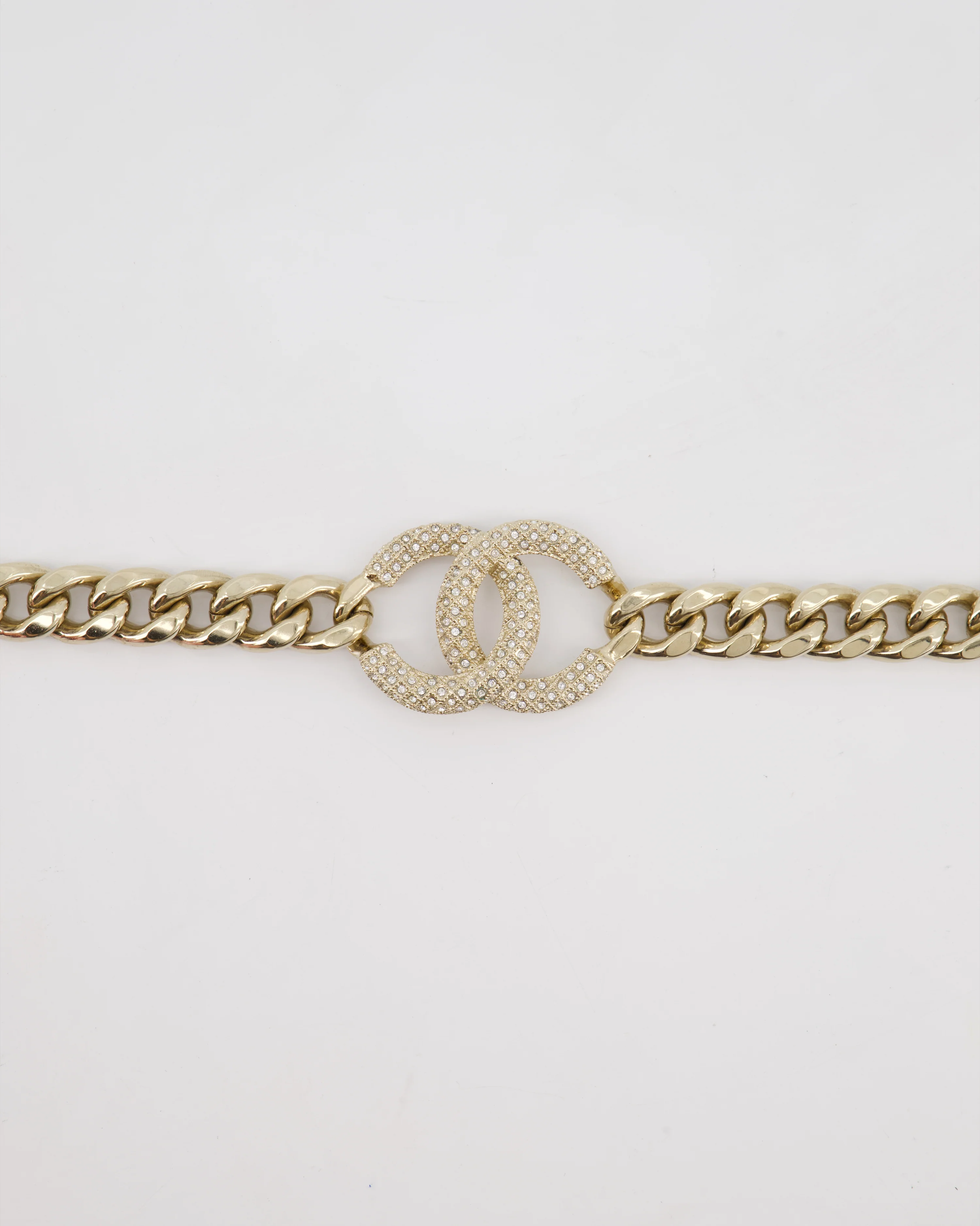 Chanel CC Gold Plated Curb Chain Necklace with CC Crystal Logo Detail - Image 6