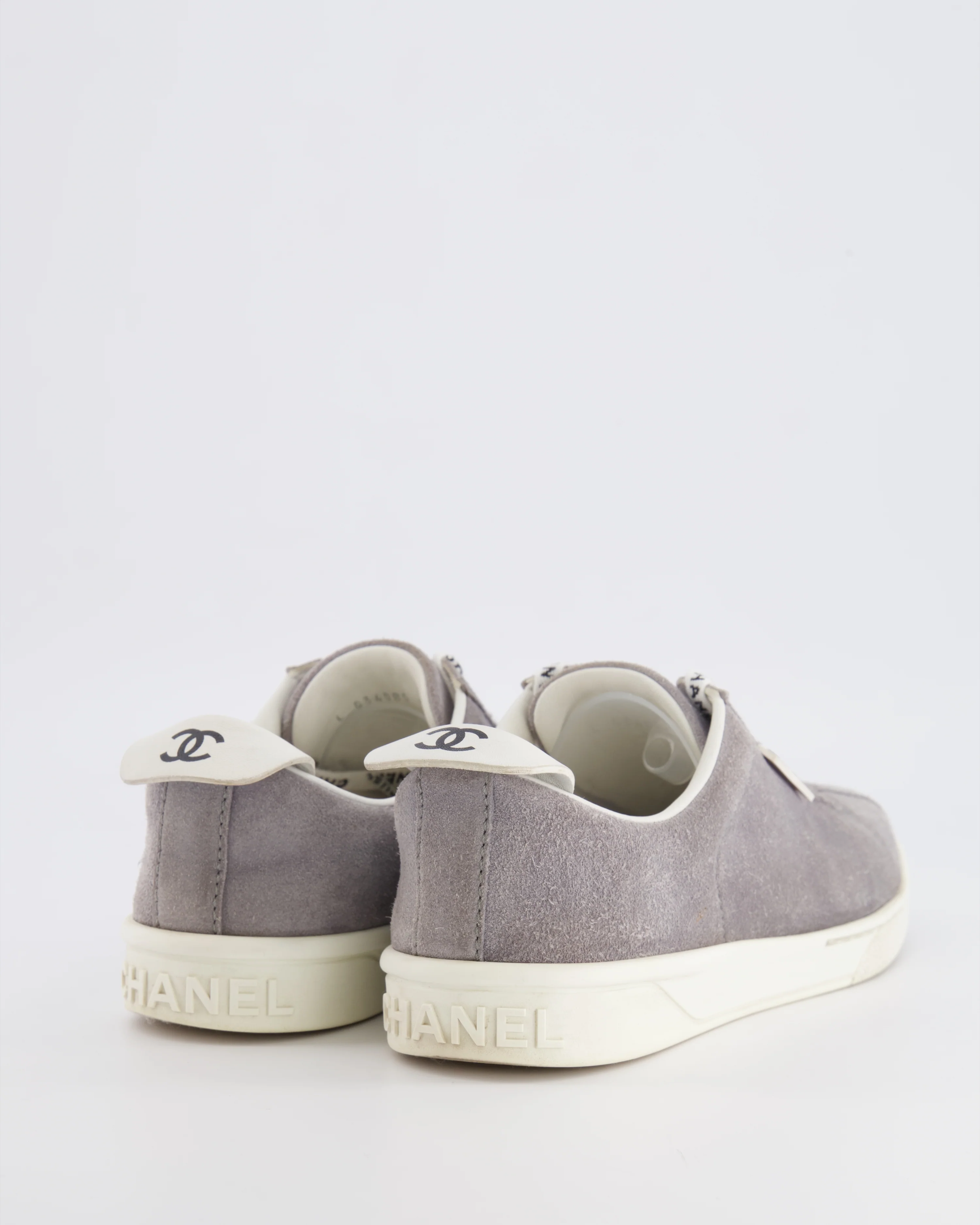 Chanel CC Logo Court Trainers in Grey Suede with White Soles and Black CC Logo Detail Size EU 37.5 - Image 3