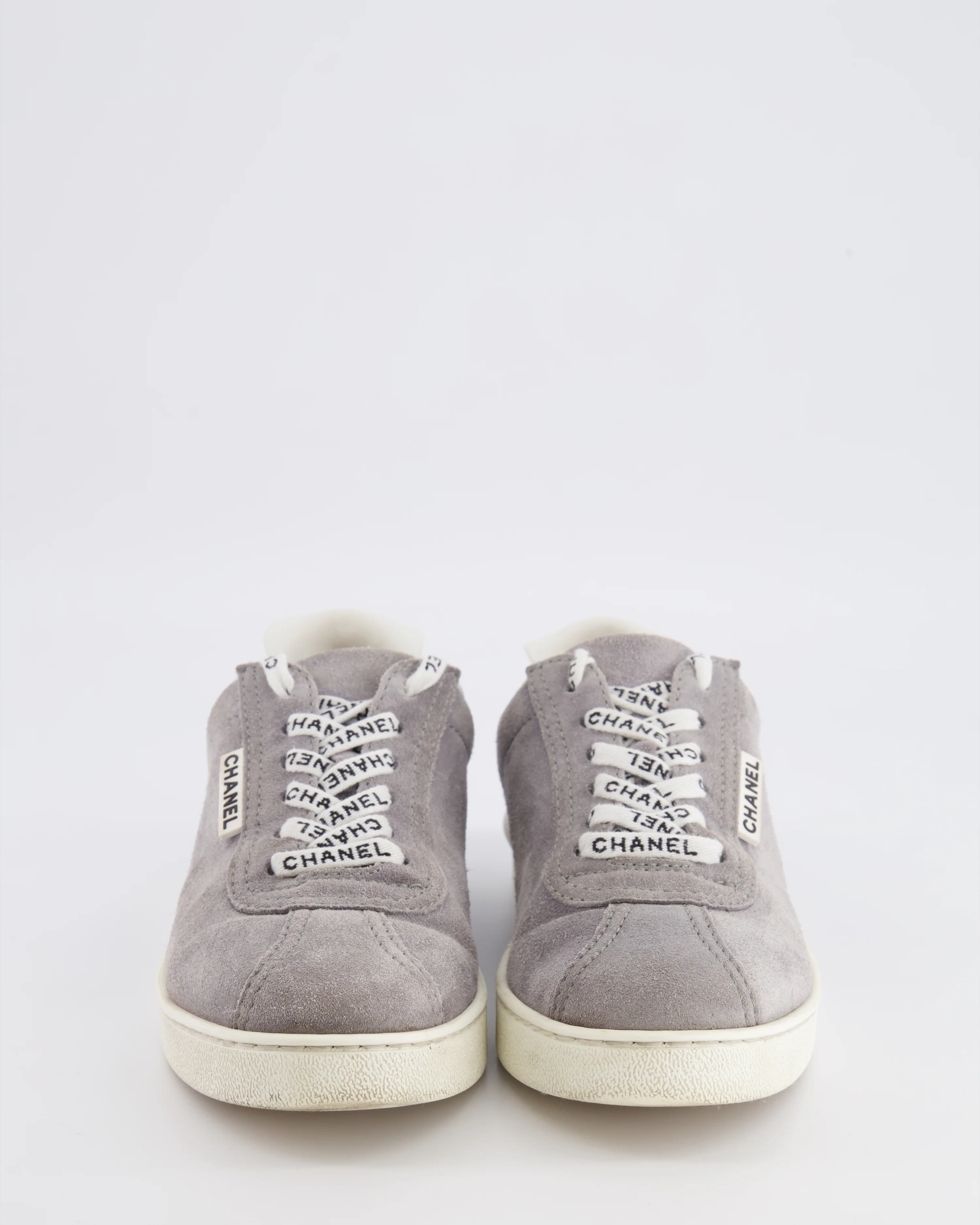 Chanel CC Logo Court Trainers in Grey Suede with White Soles and Black CC Logo Detail Size EU 37.5 - Image 4