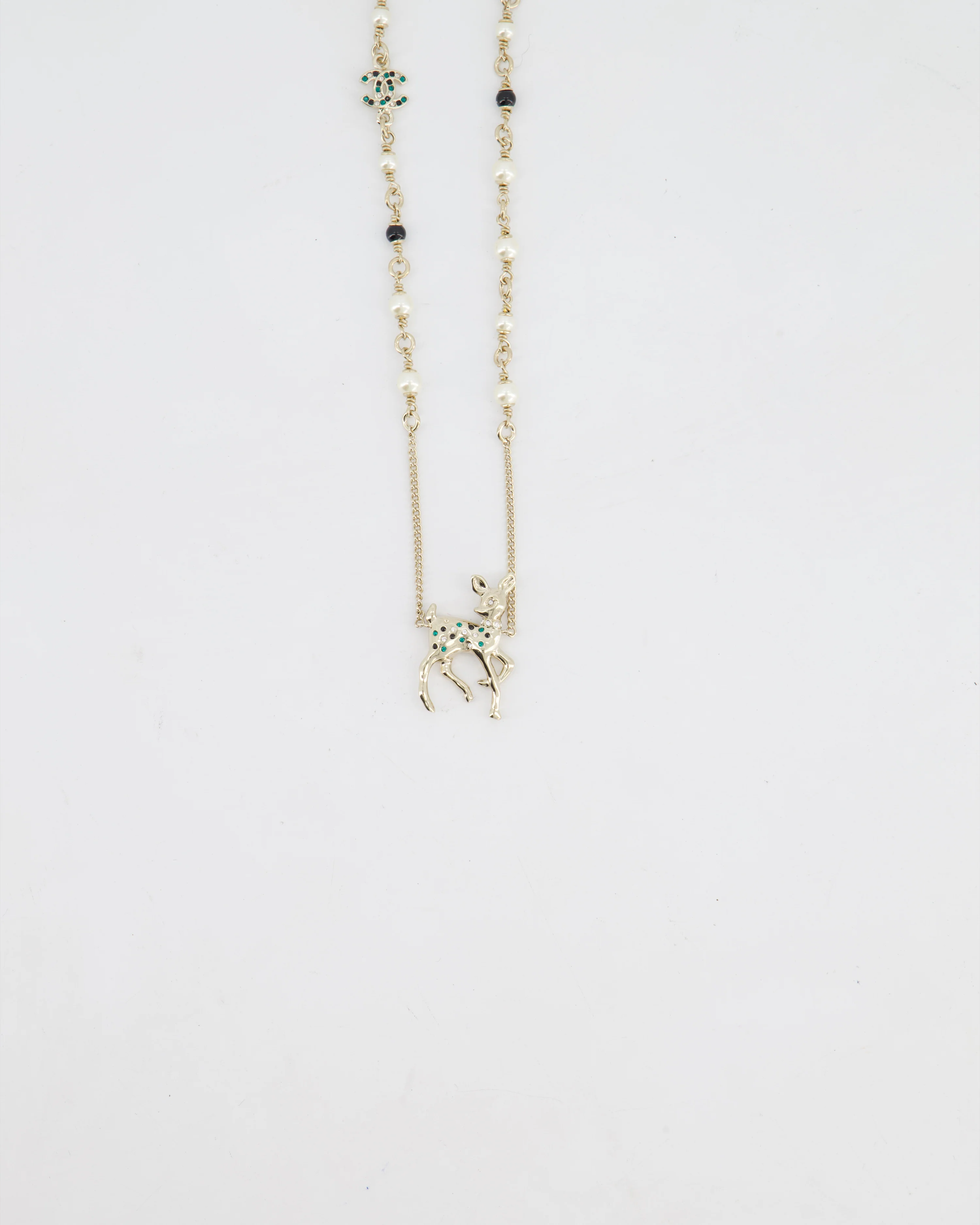 Chanel Champagne Gold CC Pearl Necklace with Bambi Pendant - Image 2