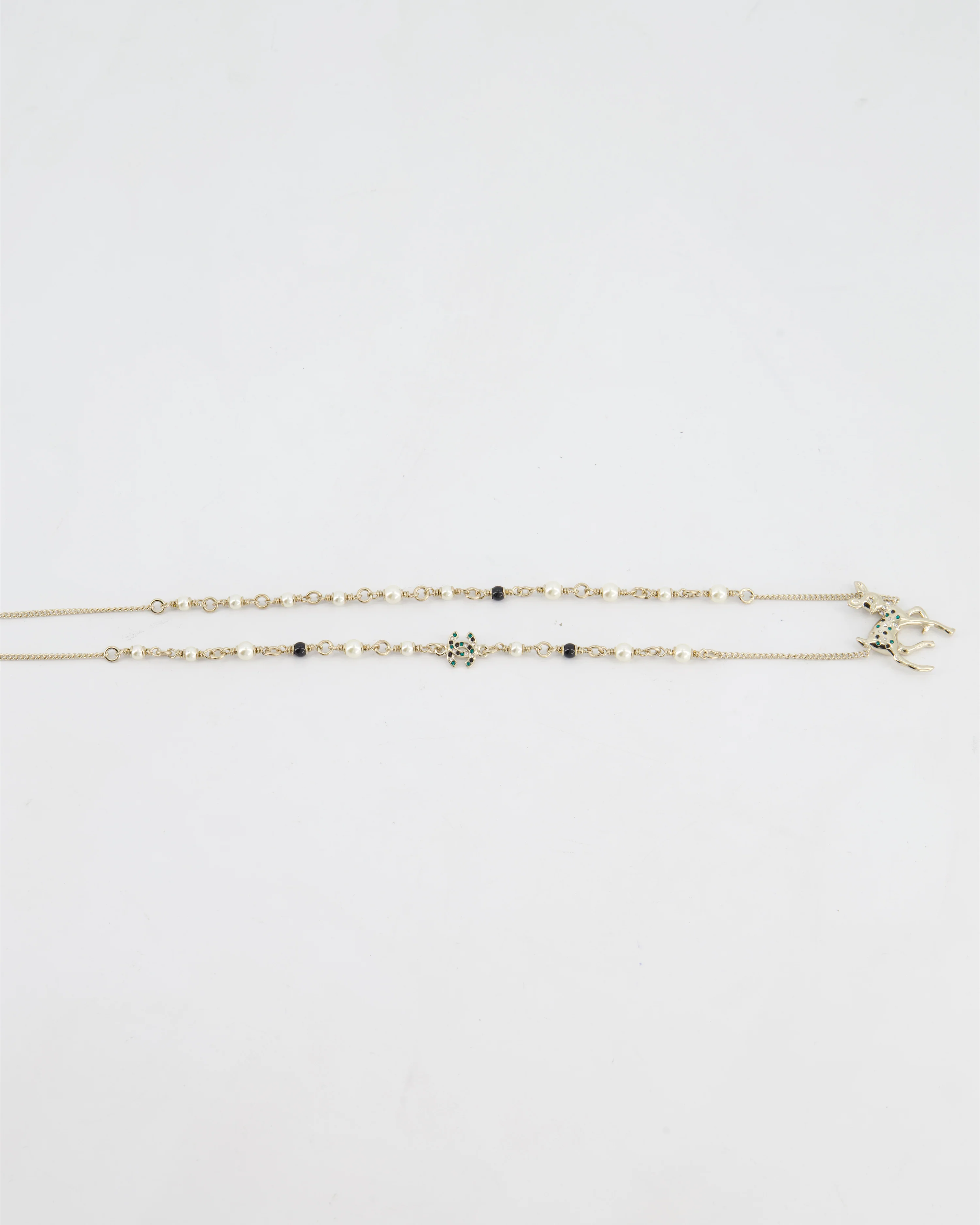Chanel Champagne Gold CC Pearl Necklace with Bambi Pendant - Image 4