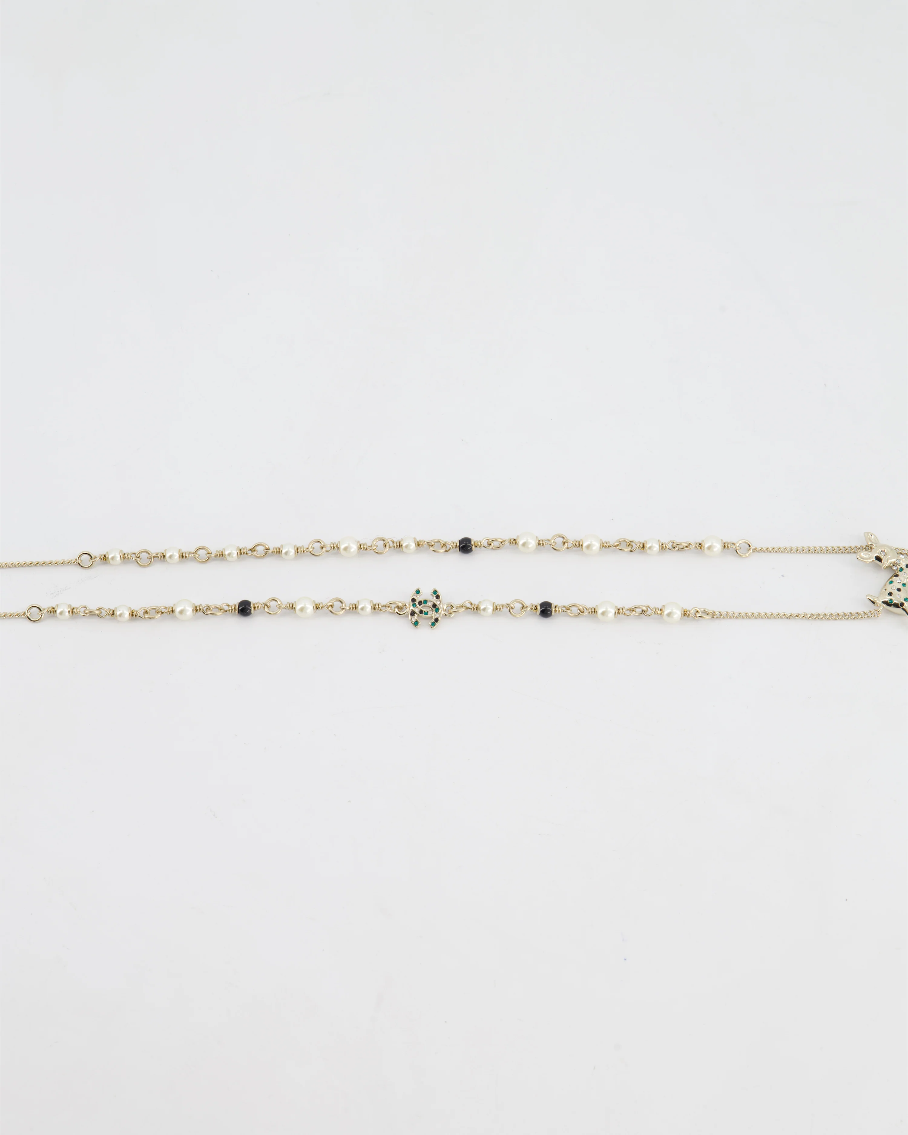 Chanel Champagne Gold CC Pearl Necklace with Bambi Pendant - Image 5