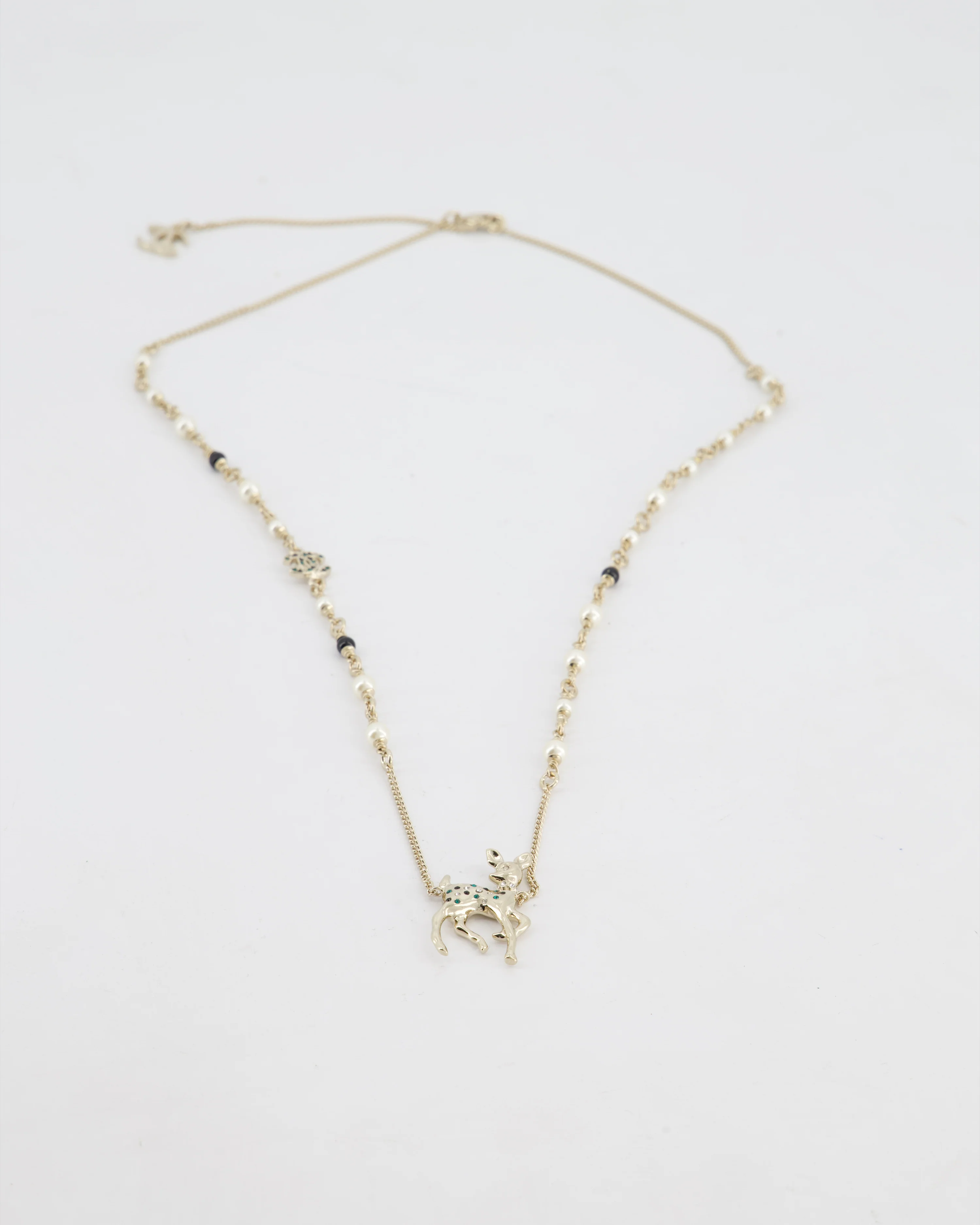 Chanel Champagne Gold CC Pearl Necklace with Bambi Pendant - Image 7