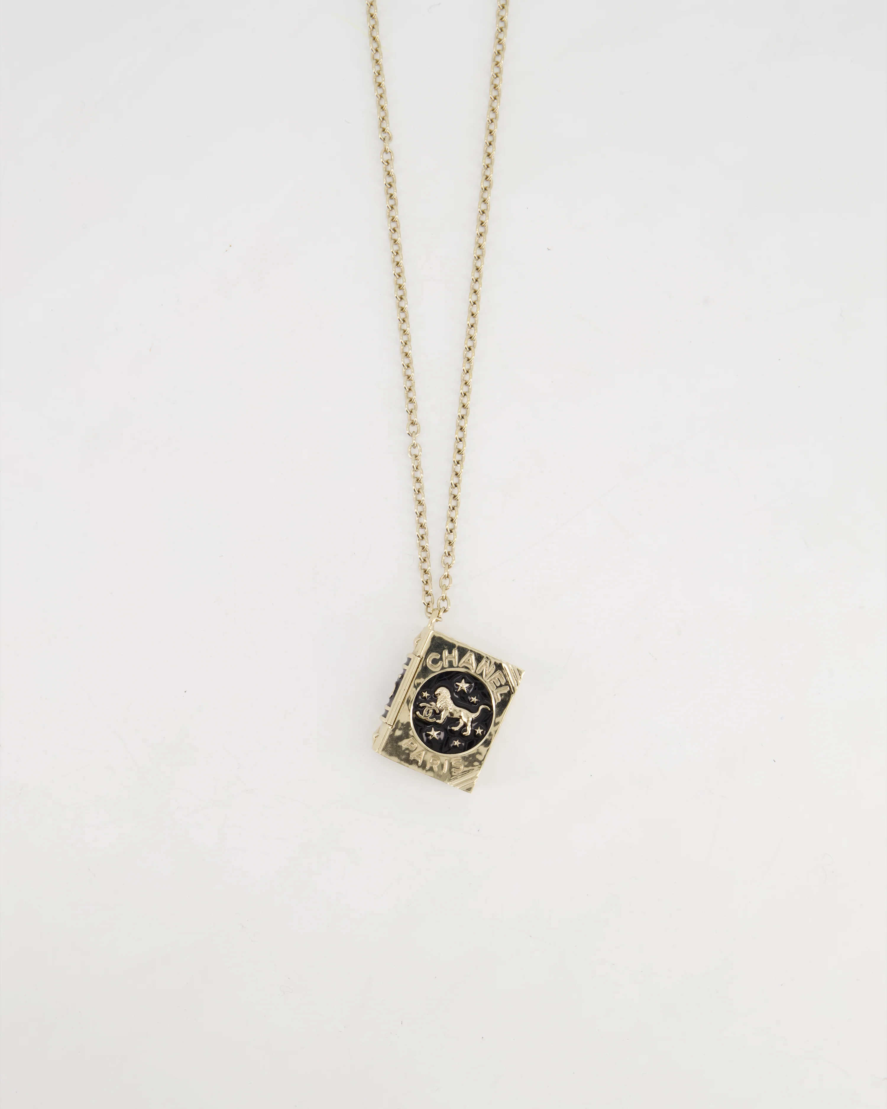 Chanel Champagne Gold, Star Lion and CC Logo Book Pendant Necklace - Image 13
