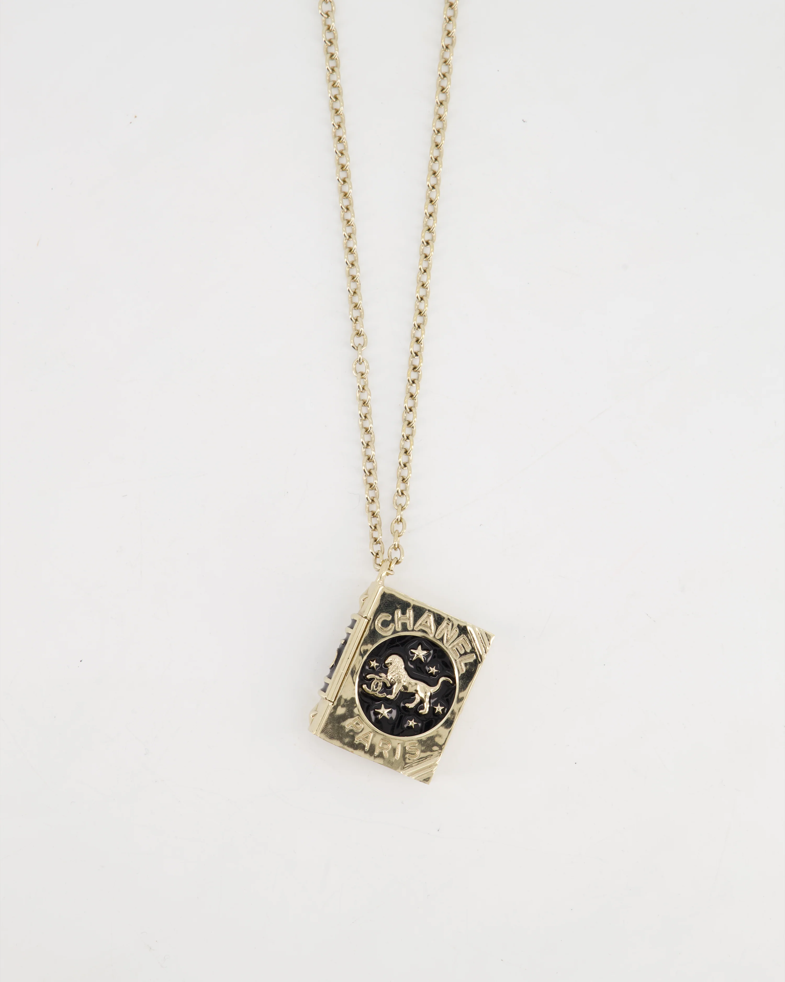 Chanel Champagne Gold, Star Lion and CC Logo Book Pendant Necklace - Image 4
