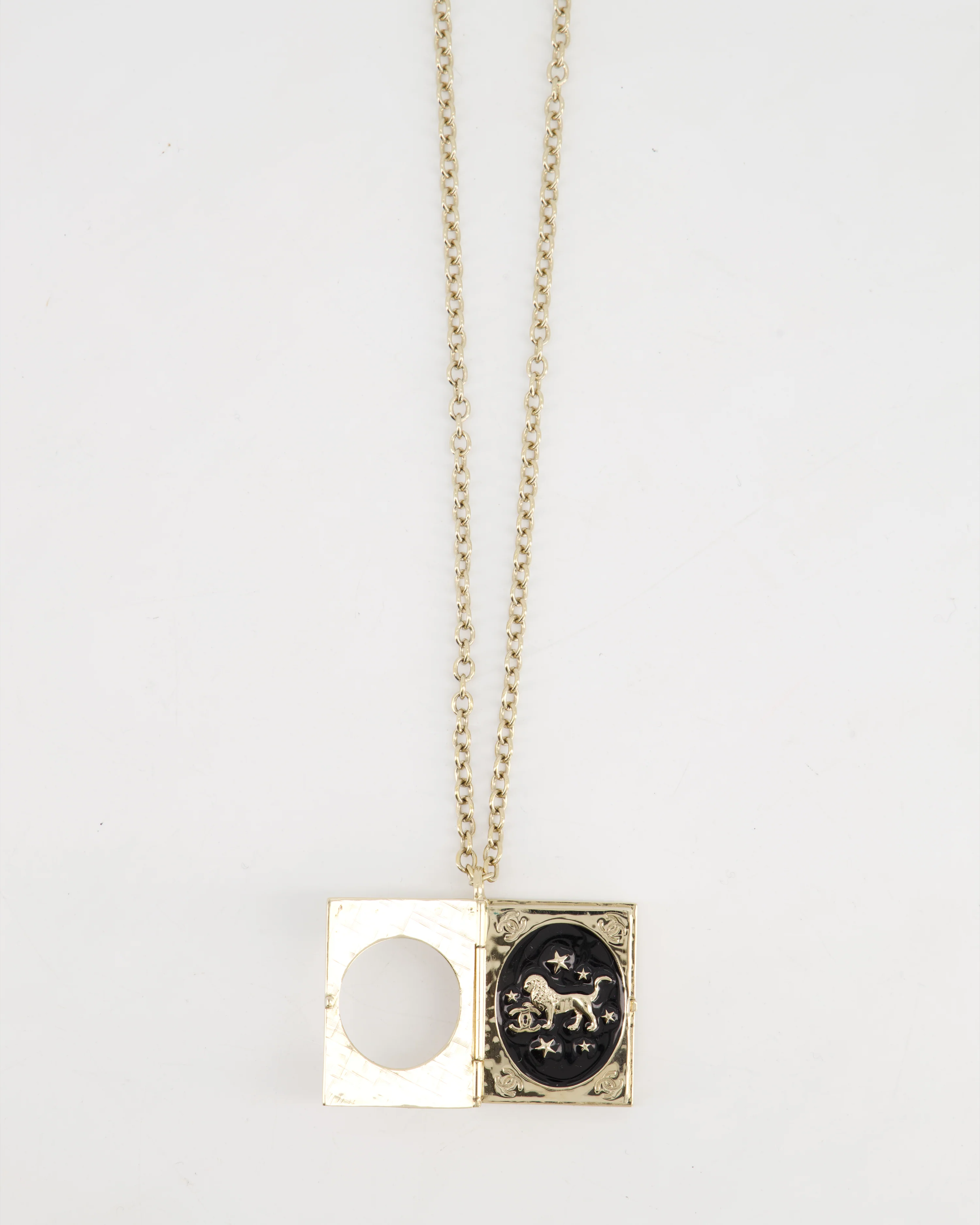 Chanel Champagne Gold, Star Lion and CC Logo Book Pendant Necklace - Image 5