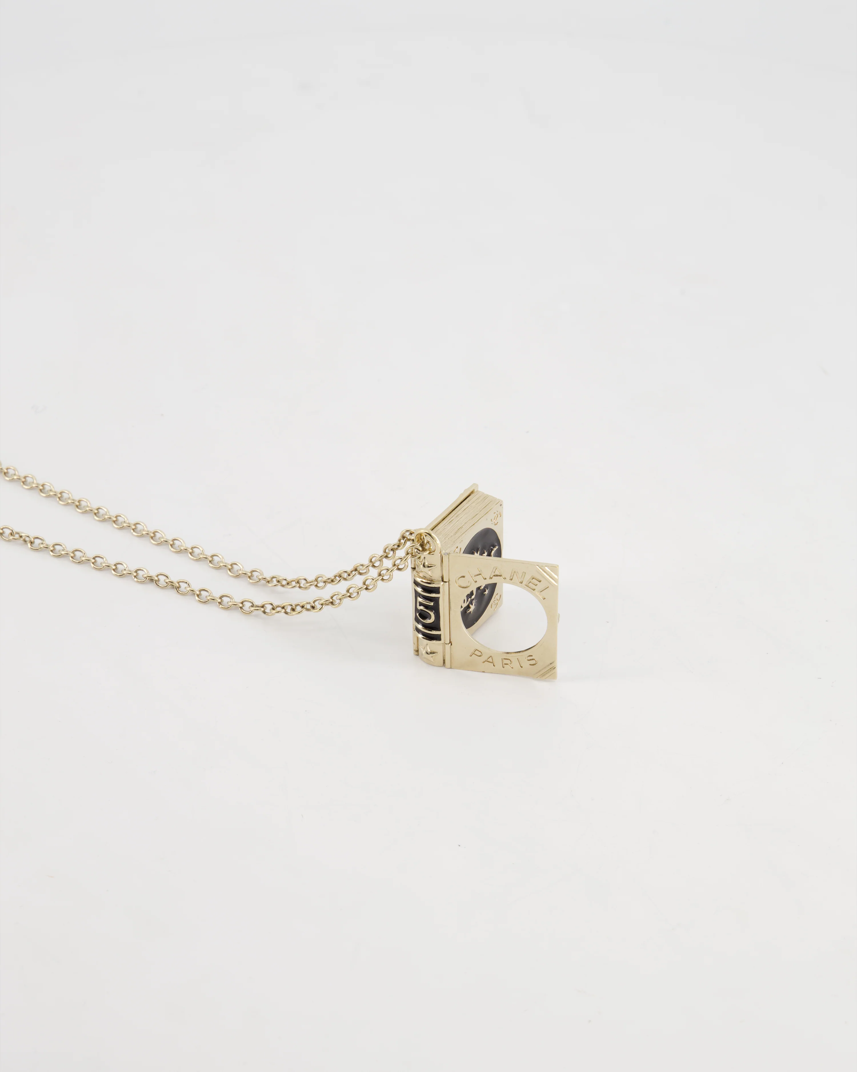 Chanel Champagne Gold, Star Lion and CC Logo Book Pendant Necklace - Image 6