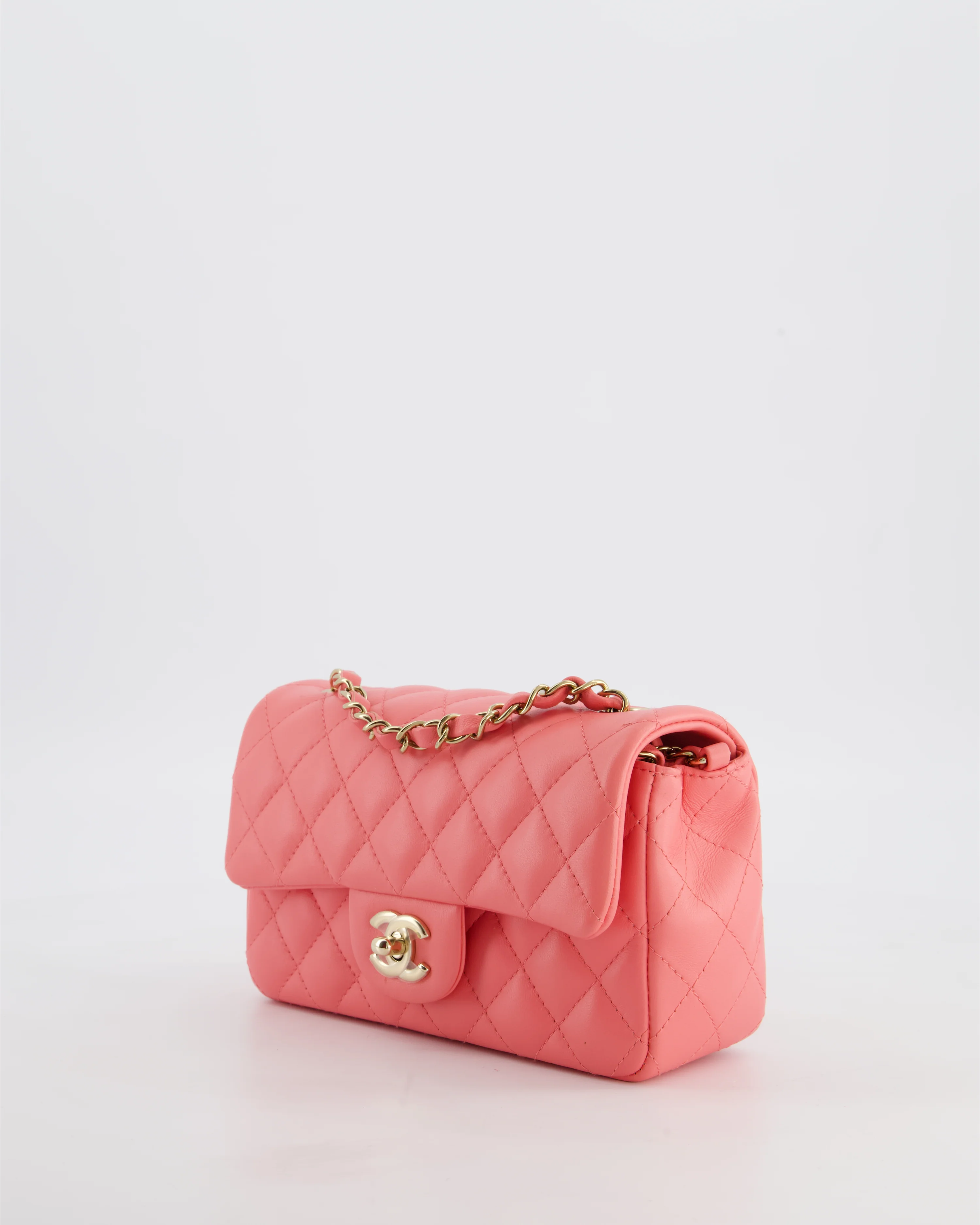 Chanel Classic Mini Rectangular Flap Bag in Hot Pink Lambskin Leather with Champagne Gold Hardware - Image 10