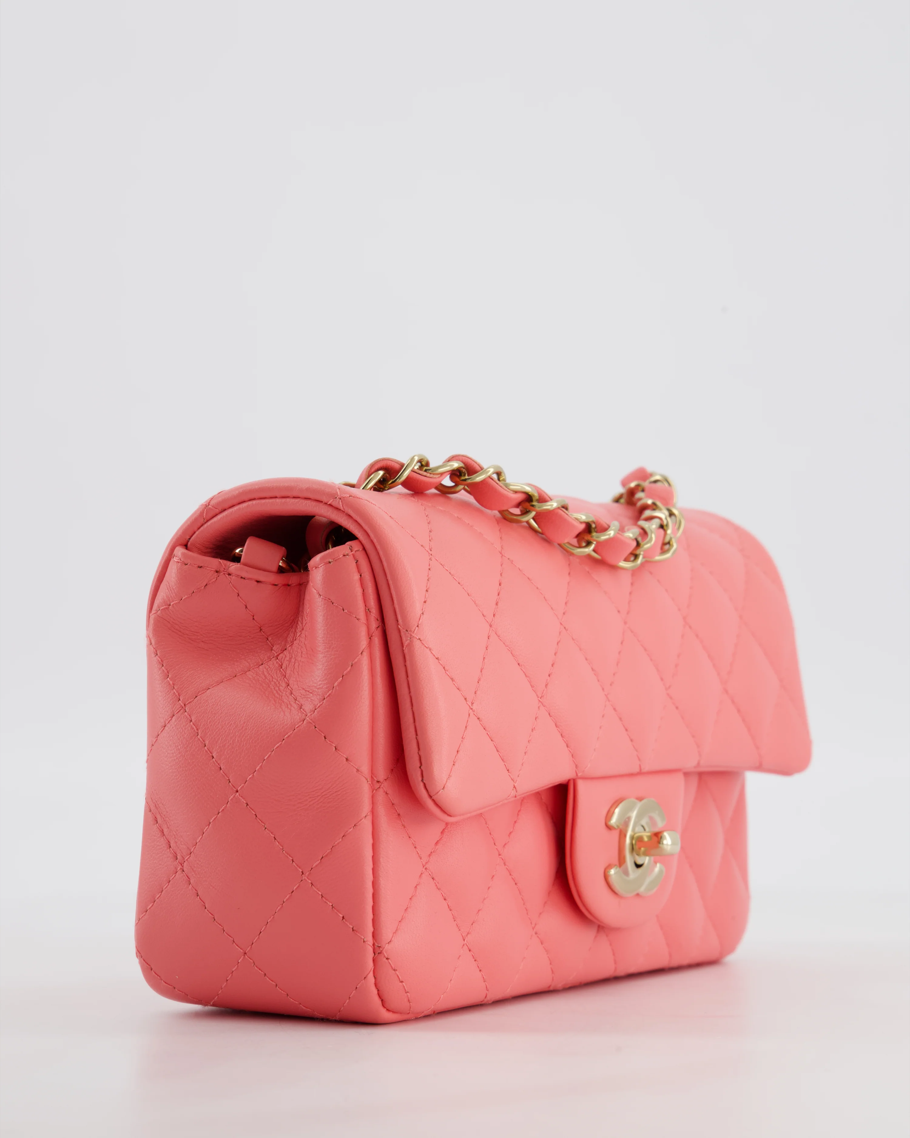 Chanel Classic Mini Rectangular Flap Bag in Hot Pink Lambskin Leather with Champagne Gold Hardware - Image 11