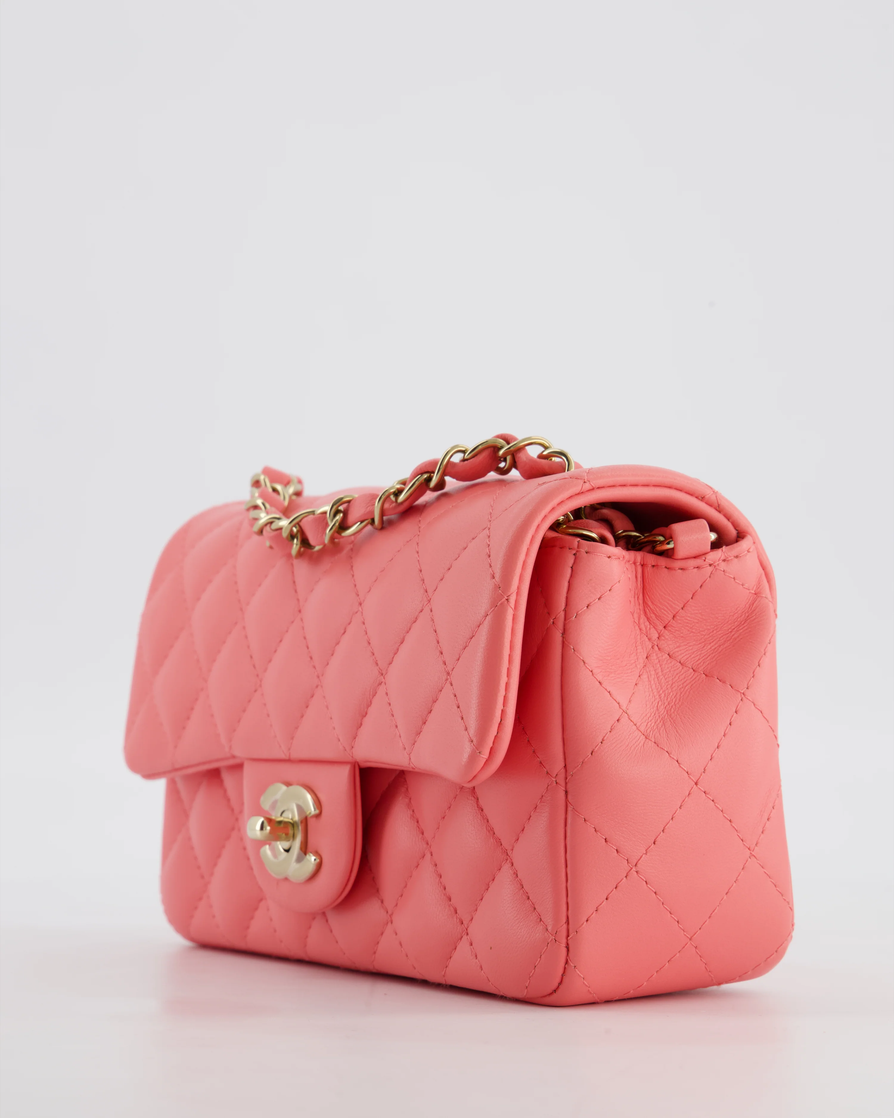 Chanel Classic Mini Rectangular Flap Bag in Hot Pink Lambskin Leather with Champagne Gold Hardware - Image 12