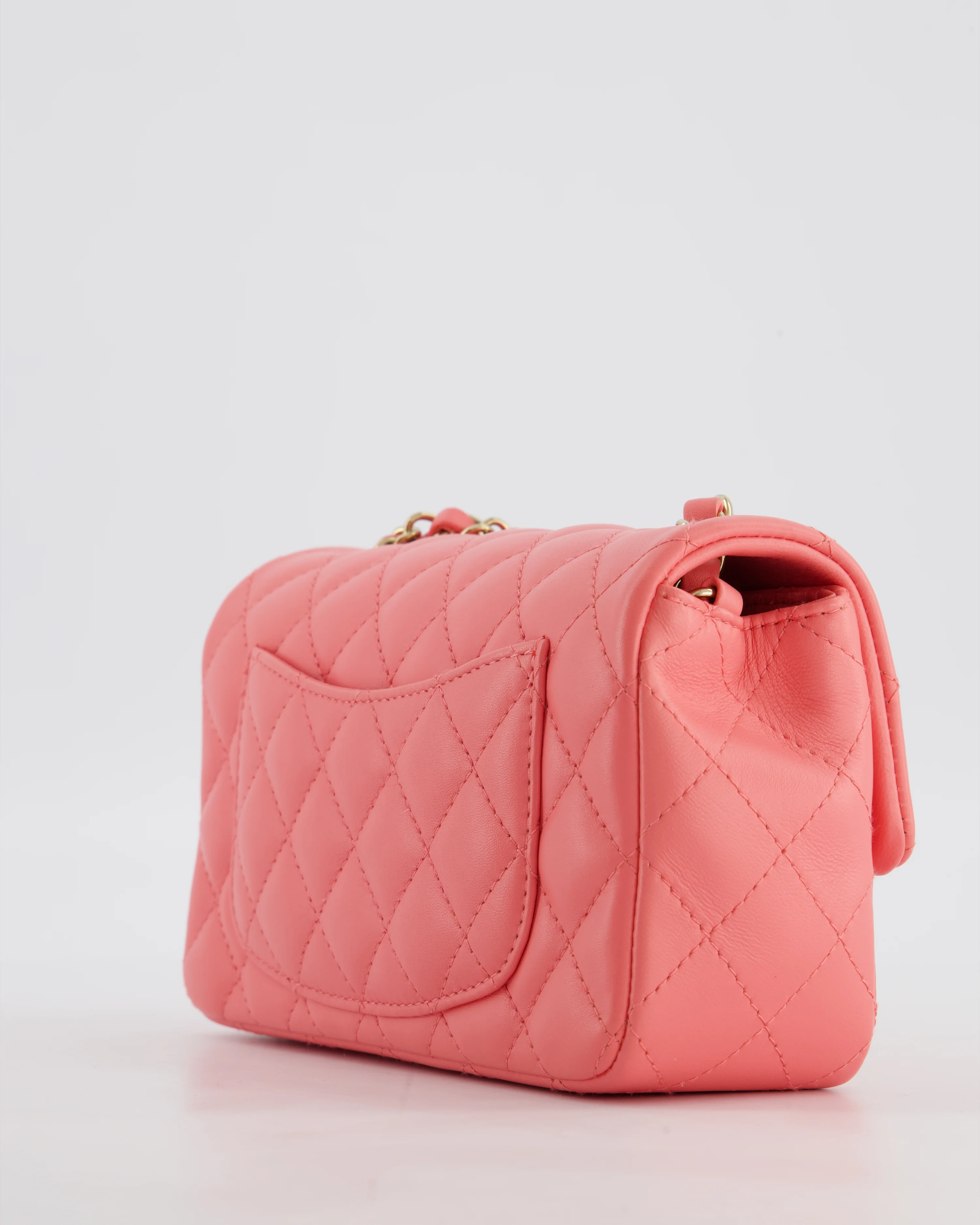 Chanel Classic Mini Rectangular Flap Bag in Hot Pink Lambskin Leather with Champagne Gold Hardware - Image 13