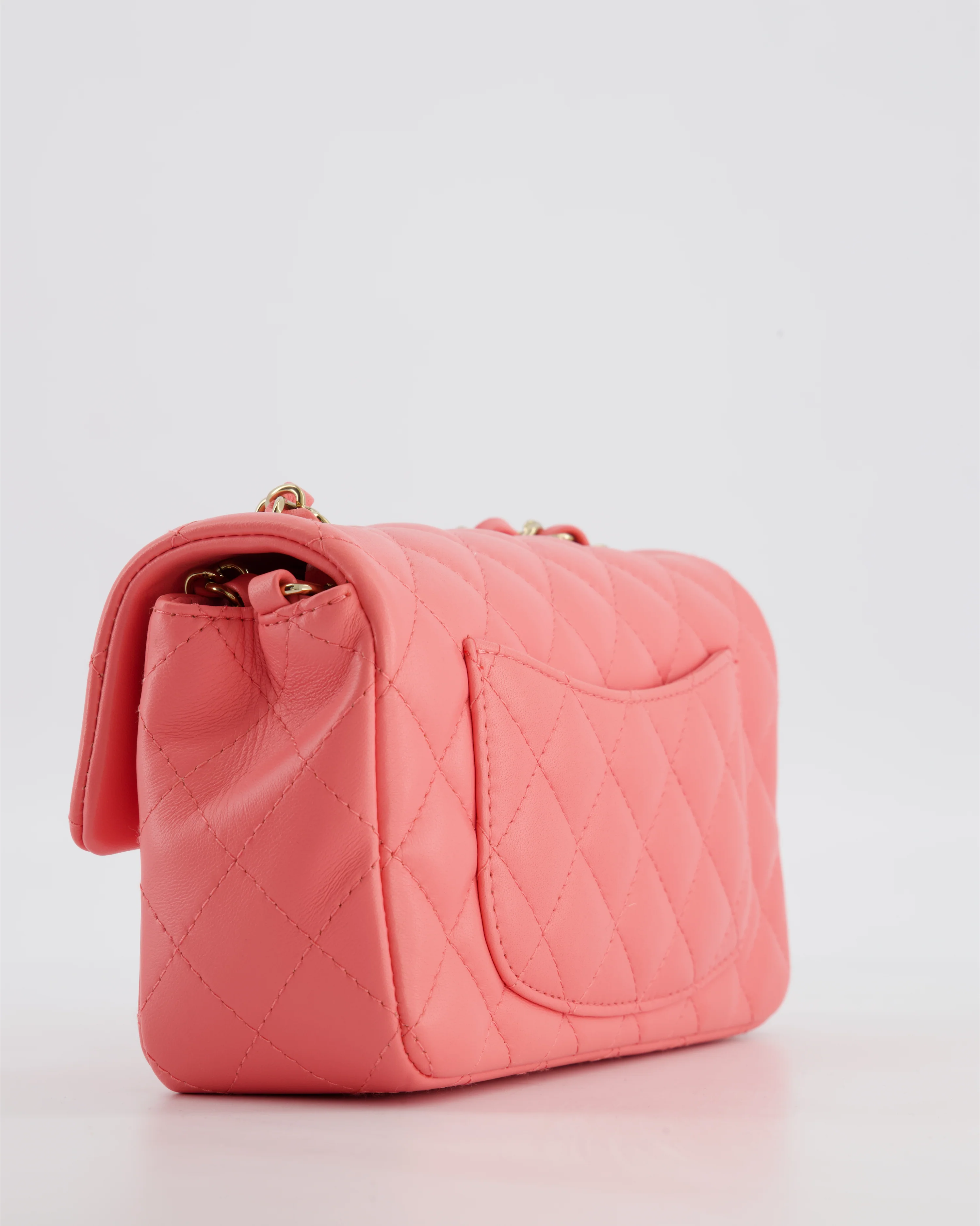 Chanel Classic Mini Rectangular Flap Bag in Hot Pink Lambskin Leather with Champagne Gold Hardware - Image 14