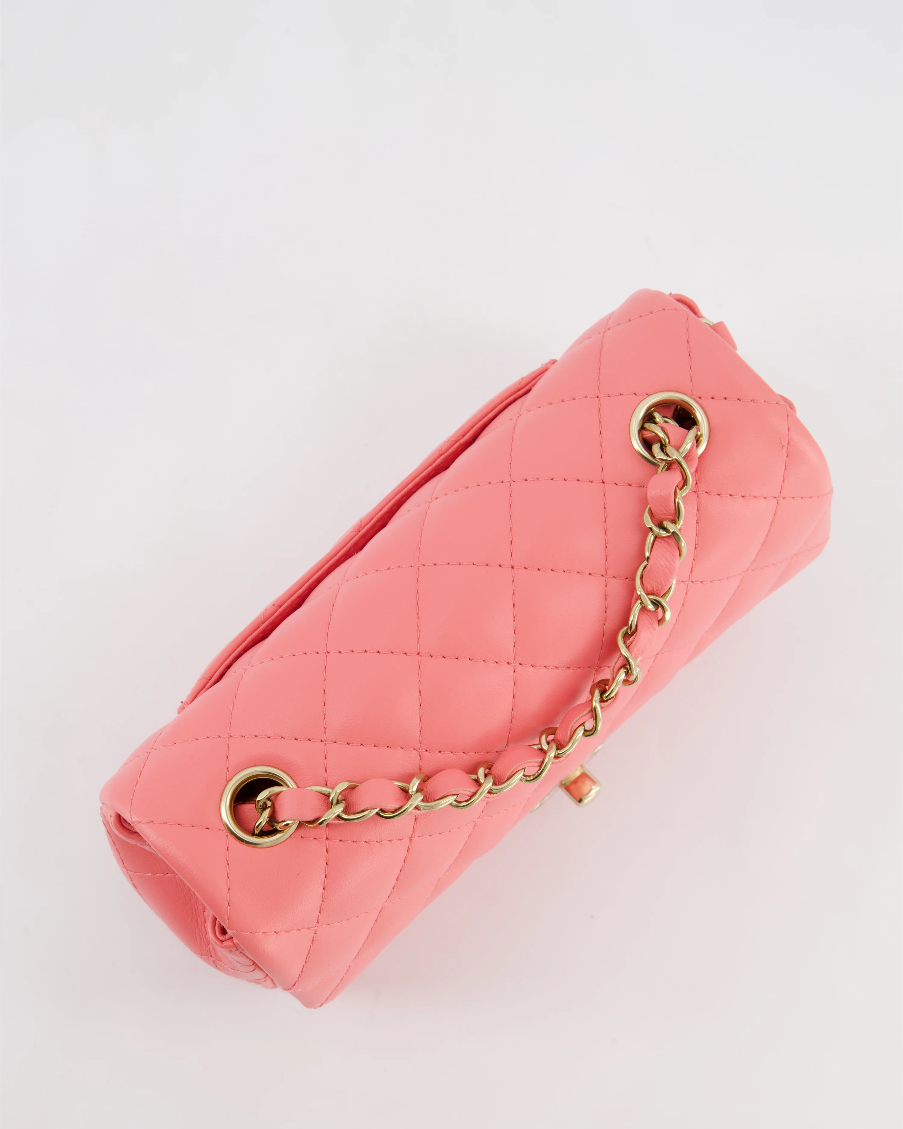 Chanel Classic Mini Rectangular Flap Bag in Hot Pink Lambskin Leather with Champagne Gold Hardware - Image 16