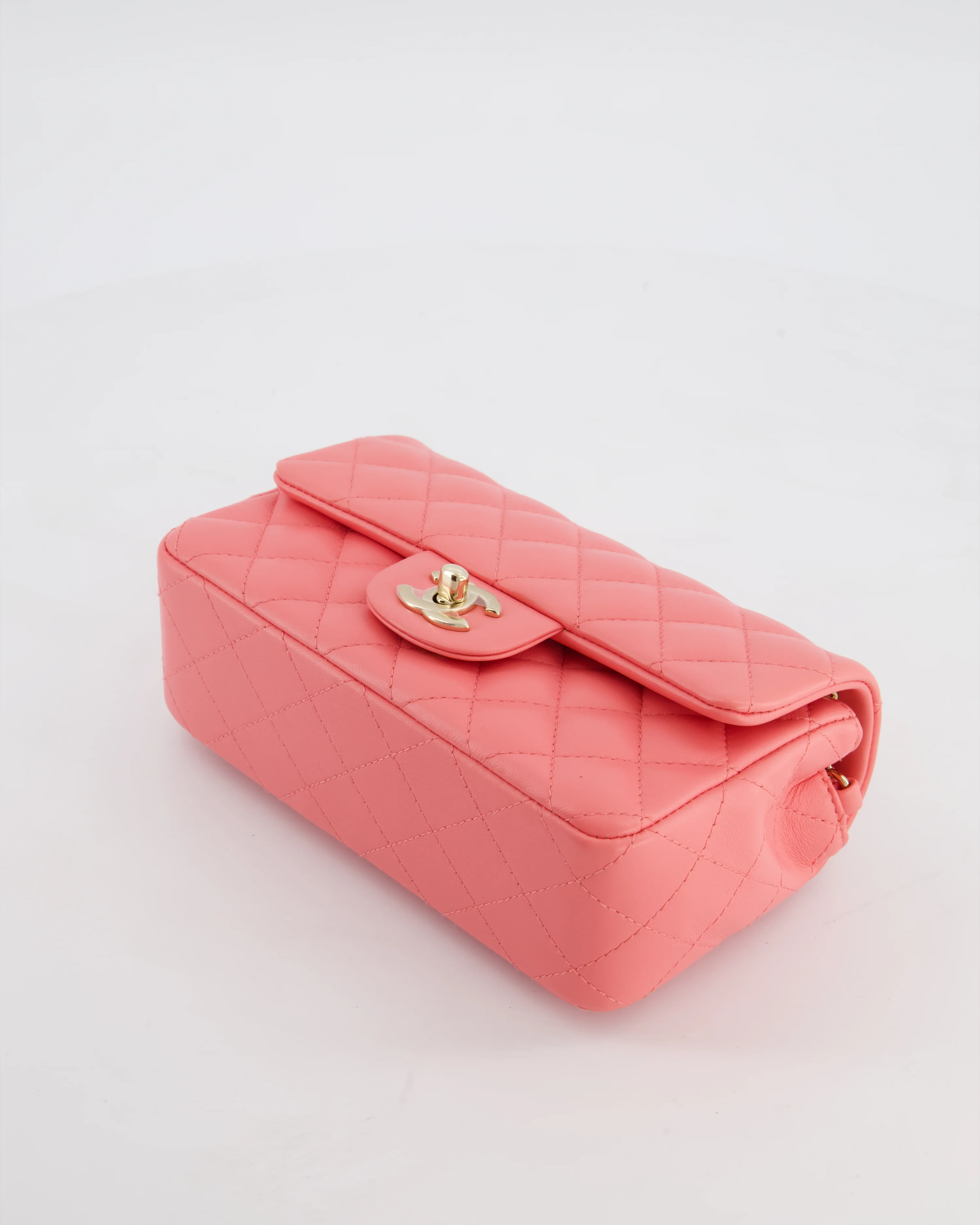 Chanel Classic Mini Rectangular Flap Bag in Hot Pink Lambskin Leather with Champagne Gold Hardware - Image 18